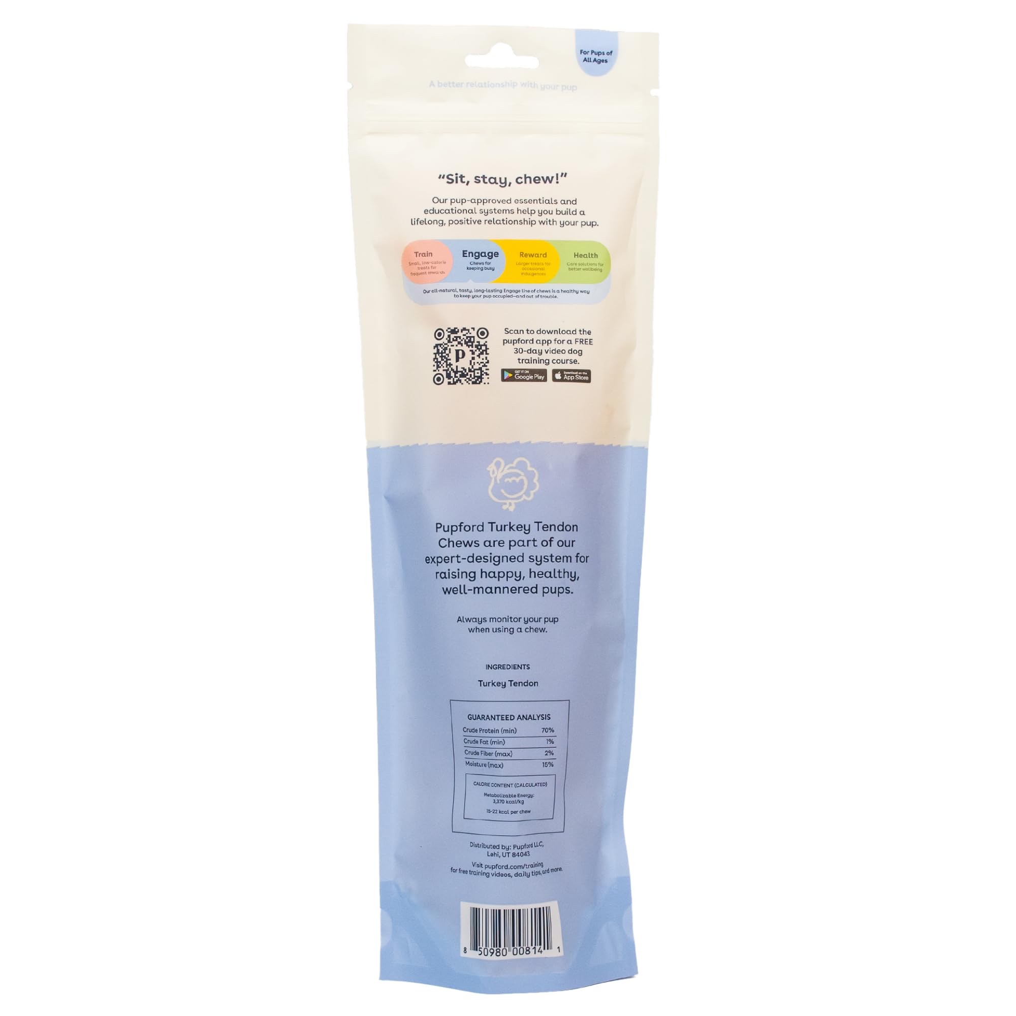 Premium Pupford Turkey Tendon Dog Treats - High-Protein, Grain-Free Dental Chews for Healthy Teeth & Joints - Made in USA - 100% Natural Turkey Chews - Perfect for Training, Rewards & Anxiety Relief - Great for Small, Medium & Large Dogs - Pack of 10 (Ideal for Crate Training, Teething Puppies & Senior Dogs)
