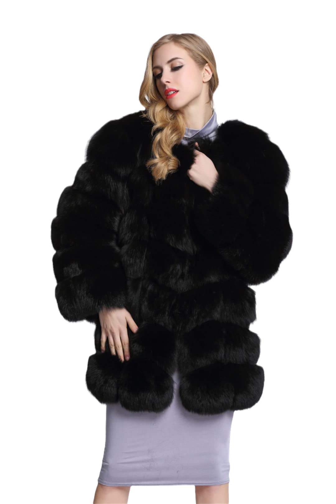 Women's Winter Plus Size Faux Fur Coat - Warm Long Sleeve Fluffy Jacket Parka for Cold Weather | Cozy Outerwear for Casual Outings & Holiday Events