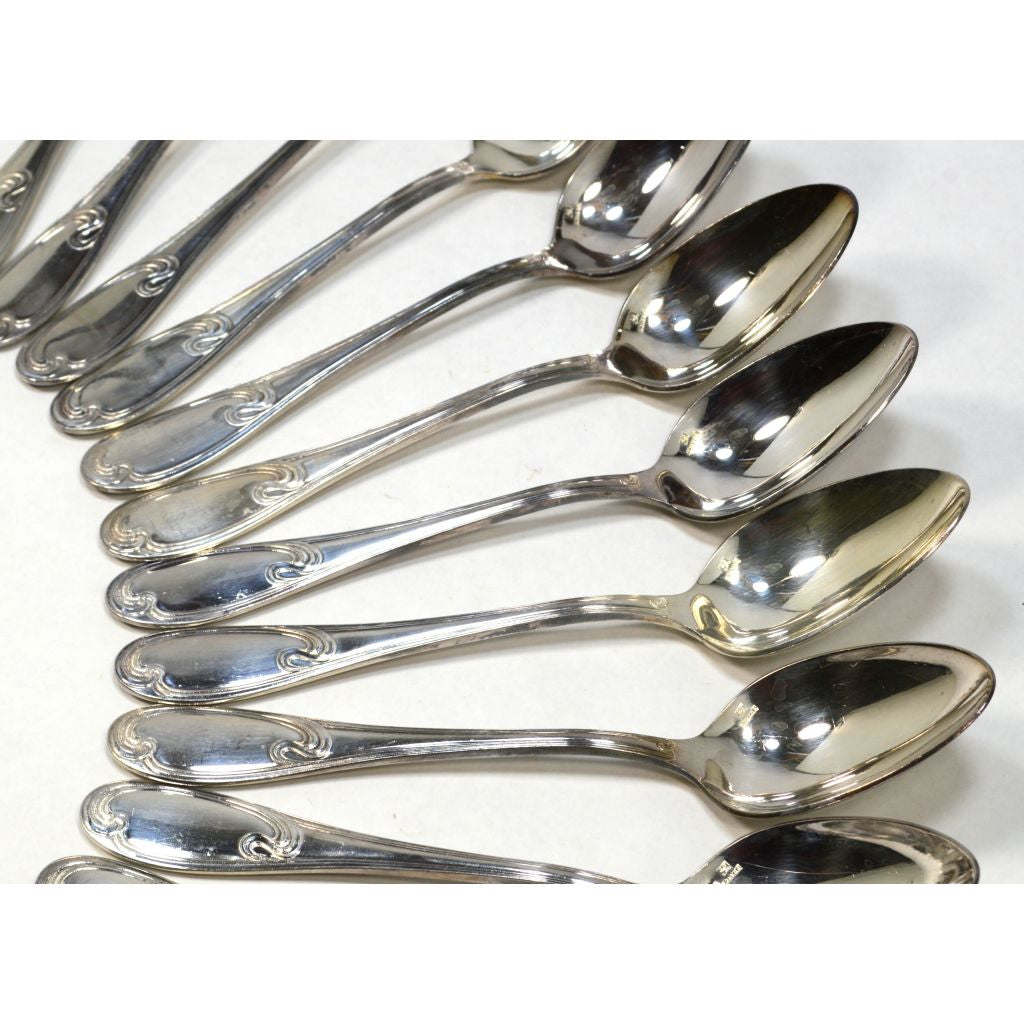 Vintage ERCUIS Silver Plated Flatware Set - 9 Oval Dessert & Soup Spoons with Wave Pattern - Perfect for Fine Dining, Tea Parties & Antique Collectors