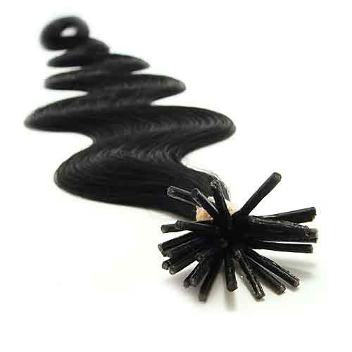 200 Strands Wavy Body Wave Human Hair Extensions - Pre Bonded Keratin Stick Tip I-Tip Micro Ring Link Locks Beads - Color #1 Black for Natural Volume & Length - Perfect for Parties, Weddings & Daily Styling