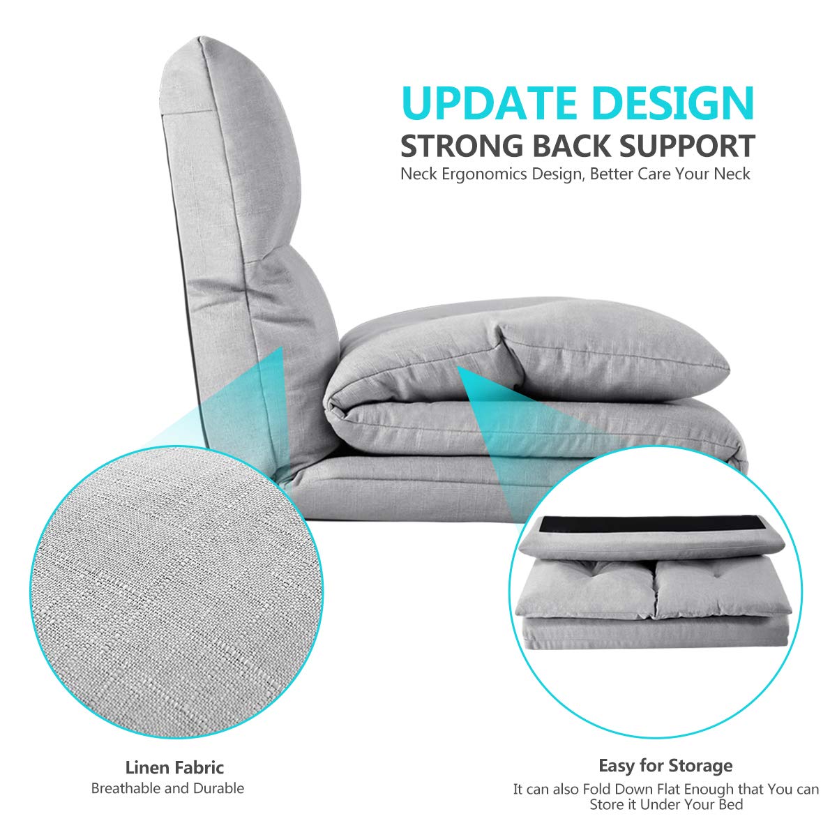 Harper & Bright Designs Adjustable Floor Sofa & Couch - 5 Position Reclining Gaming Chair & Loveseat for Living Room, Bedroom & Game Room - Comfortable Grey Floor Seating for Relaxing, Gaming & Lounging