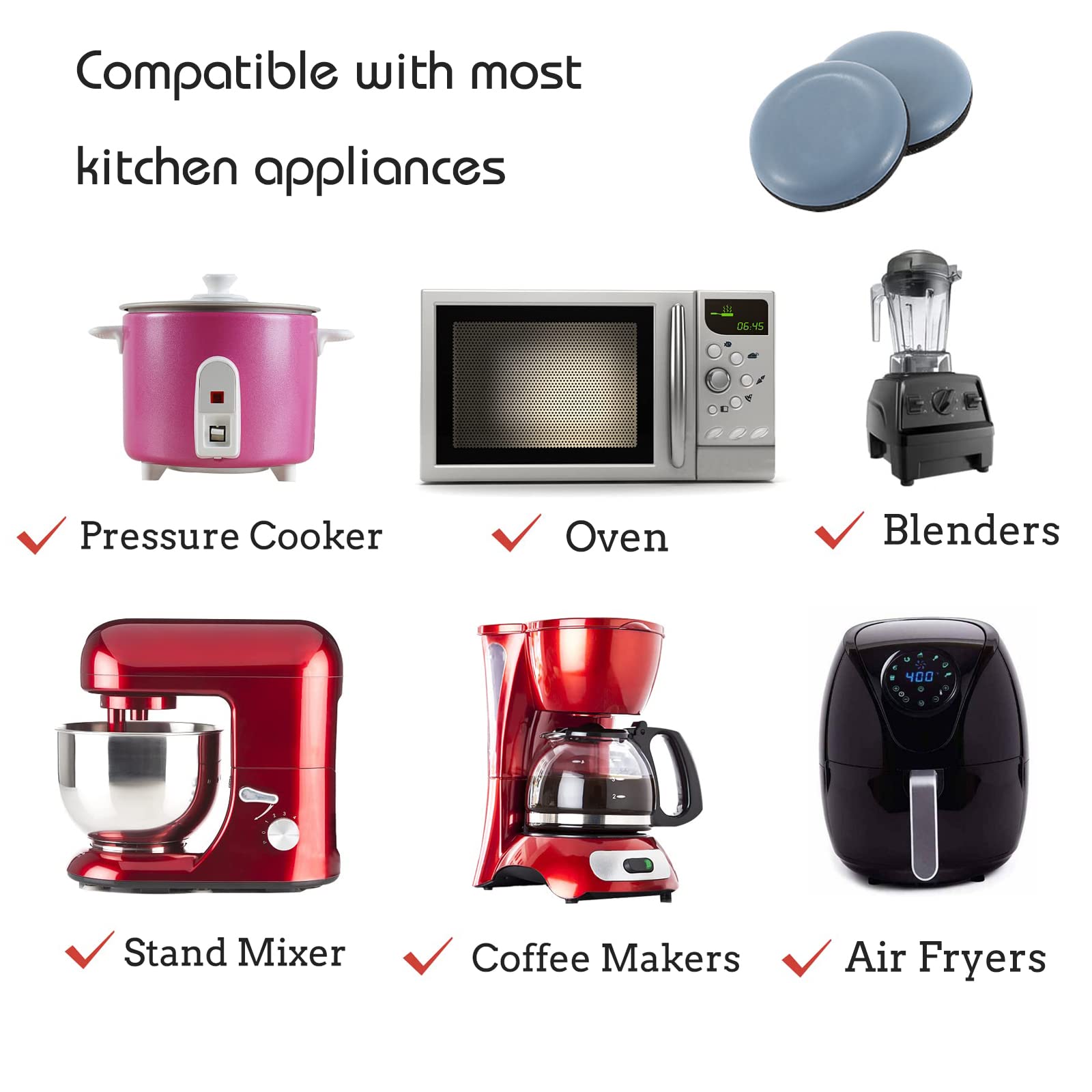 12Pcs Self-Adhesive Kitchen Appliance Sliders - Non-Slip Furniture Pads for Blender, Stand Mixer, Coffee Maker, Air Fryer & Pressure Cooker - Easy Glide & Protect Floors (Perfect for Heavy Appliances & Smooth Countertop Movement)