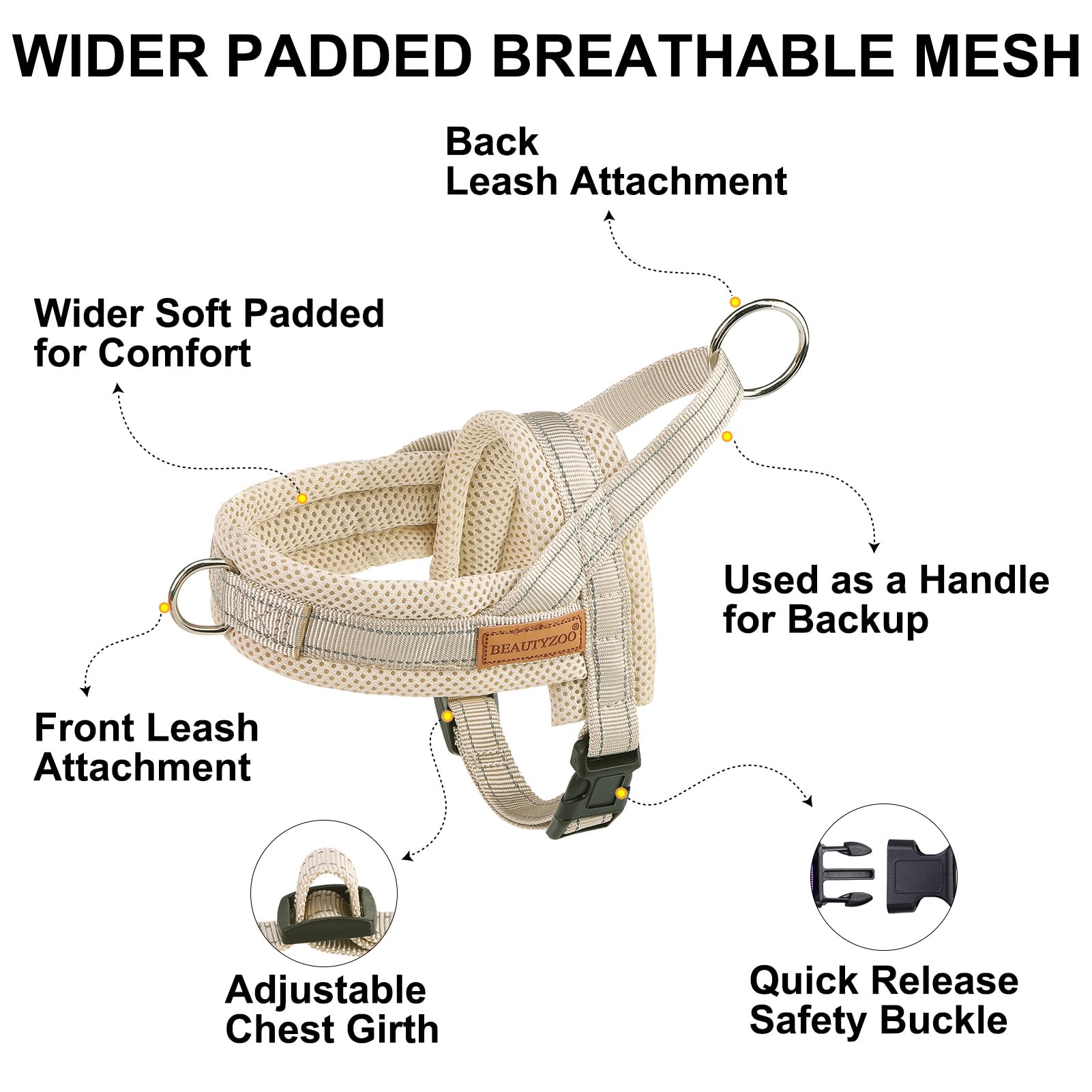 BEAUTYZOO No Pull Dog Harness and Leash Set for Small Dogs 6-12 lbs - Soft Escape Proof Puppy Vest Harness with Handle, Reflective Lightweight Step in Harness for Girl & Boy Dogs (Beige XS) - Perfect for Walking, Training, and Outdoor Adventures