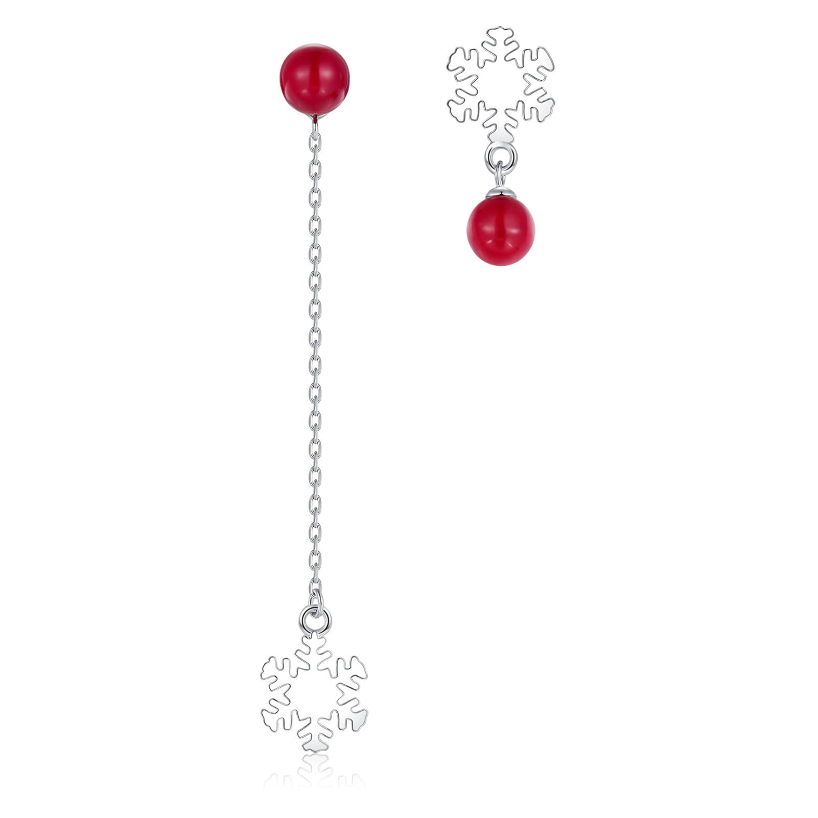 Zolkamery Snowflake Drop Earrings for Women - 925 Sterling Silver Christmas Dangle Earrings with Zirconia, Hypoallergenic Asymmetric Stud Earrings for Holiday Parties, Gift Giving & Winter Fashion | Includes Gift Box