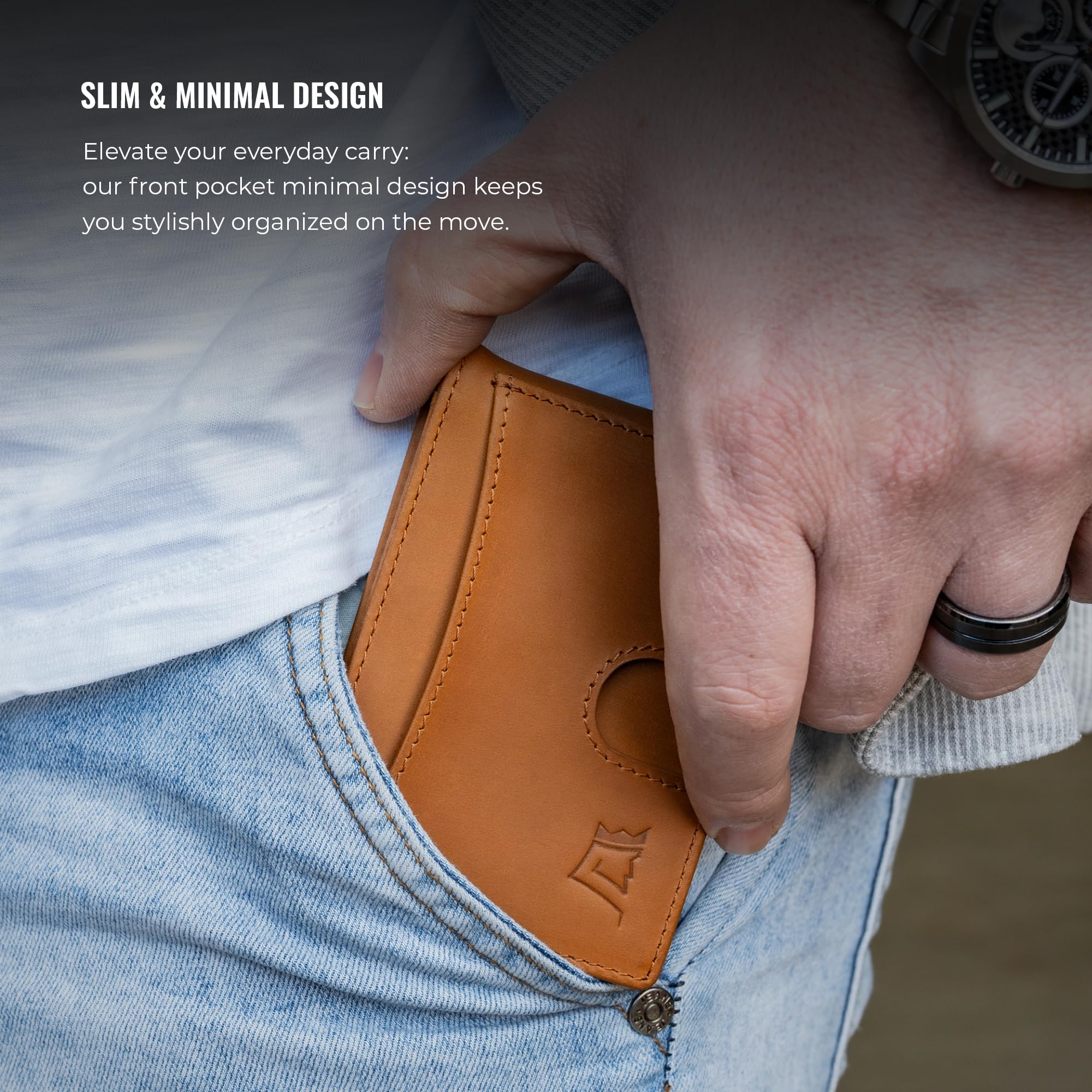 Kings Loot Men's Slim RFID Blocking Leather Money Clip Wallet - Minimalist Front Pocket Bifold Holds 12 Cards | Stylish Compact Design in Buckskin | Perfect for Travel, Business & Everyday Carry