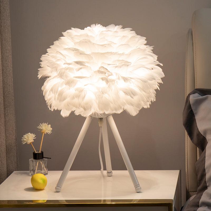 Elegant Goose Feather Table Lamp - Soft Warm White Light for Bedroom, Living Room & Office Decor - Perfect for Cozy Nights & Relaxing Ambience