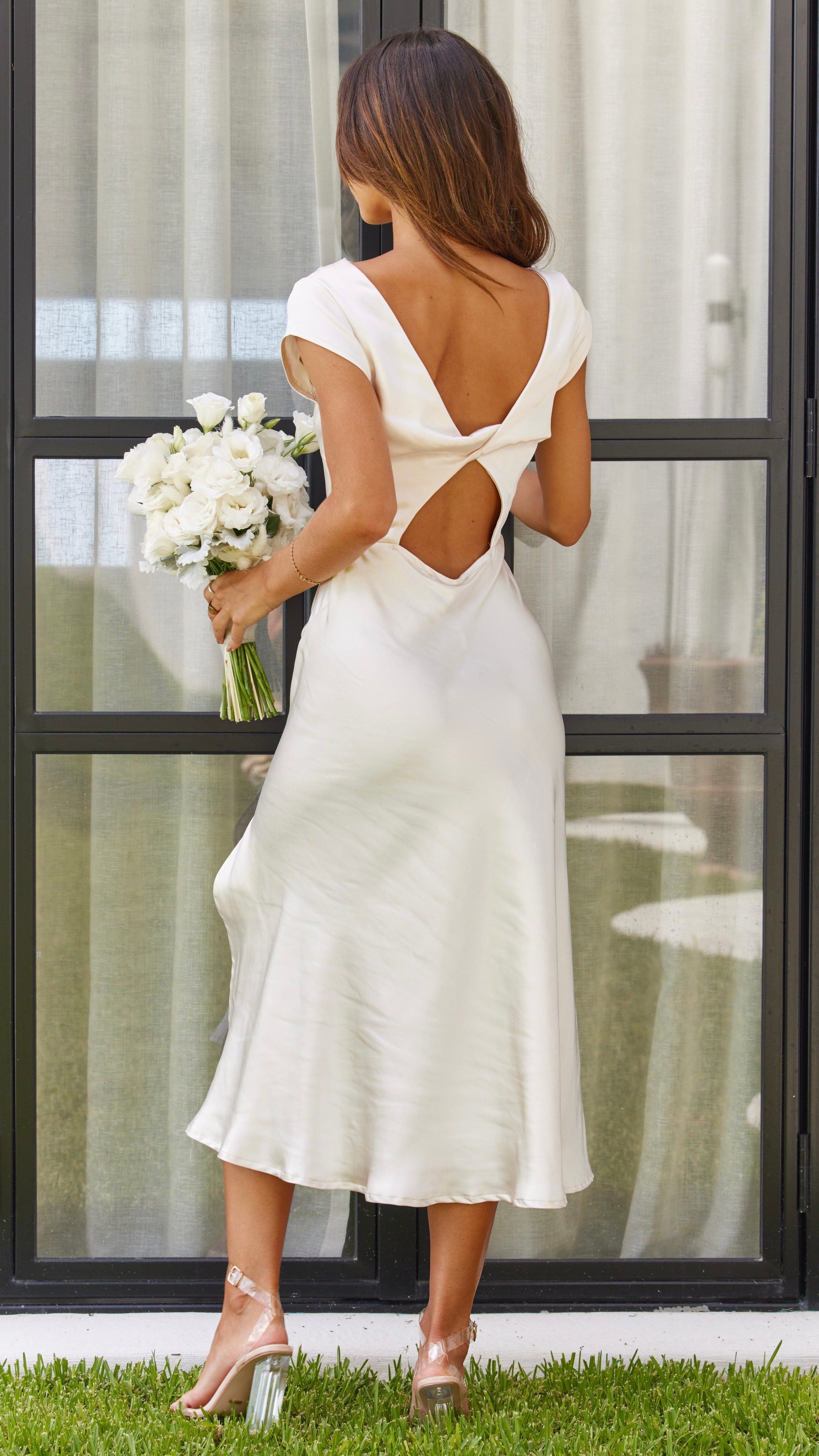 Elegant Ivana Midi Dress in Champagne - Perfect for Cocktail Parties, Weddings & Formal Events