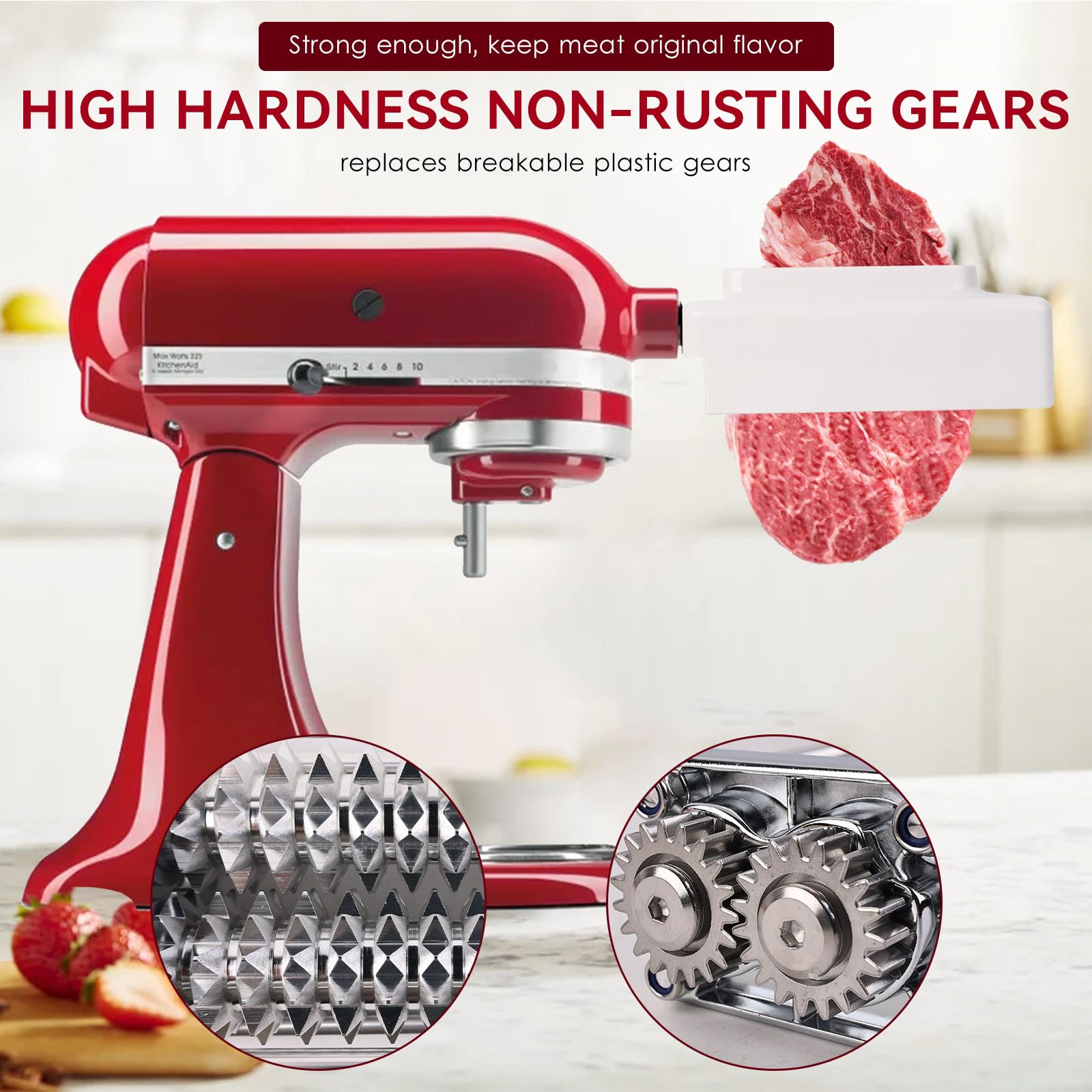 Premium Meat Tenderizer Attachment for KitchenAid & Cuisinart Stand Mixers - Durable Stainless Steel Mixer Accessory - Perfect for Grinding Meat, Making Sausages & Preparing Homemade Burgers