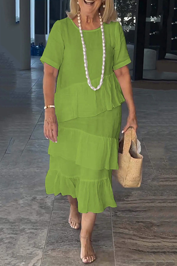 Breathable Linen Blend Solid Color Round Neck Casual Loose Midi Dress for Women | Summer Beach Wear, Boho Chic Outfit, Vacation Dress
