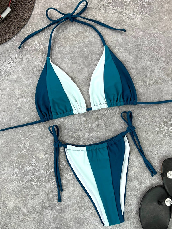 ZASUWA Women's Sexy Rainbow Contrast Color Bikini Set - Swimwear for Beach, Pool Party & Summer Vacation