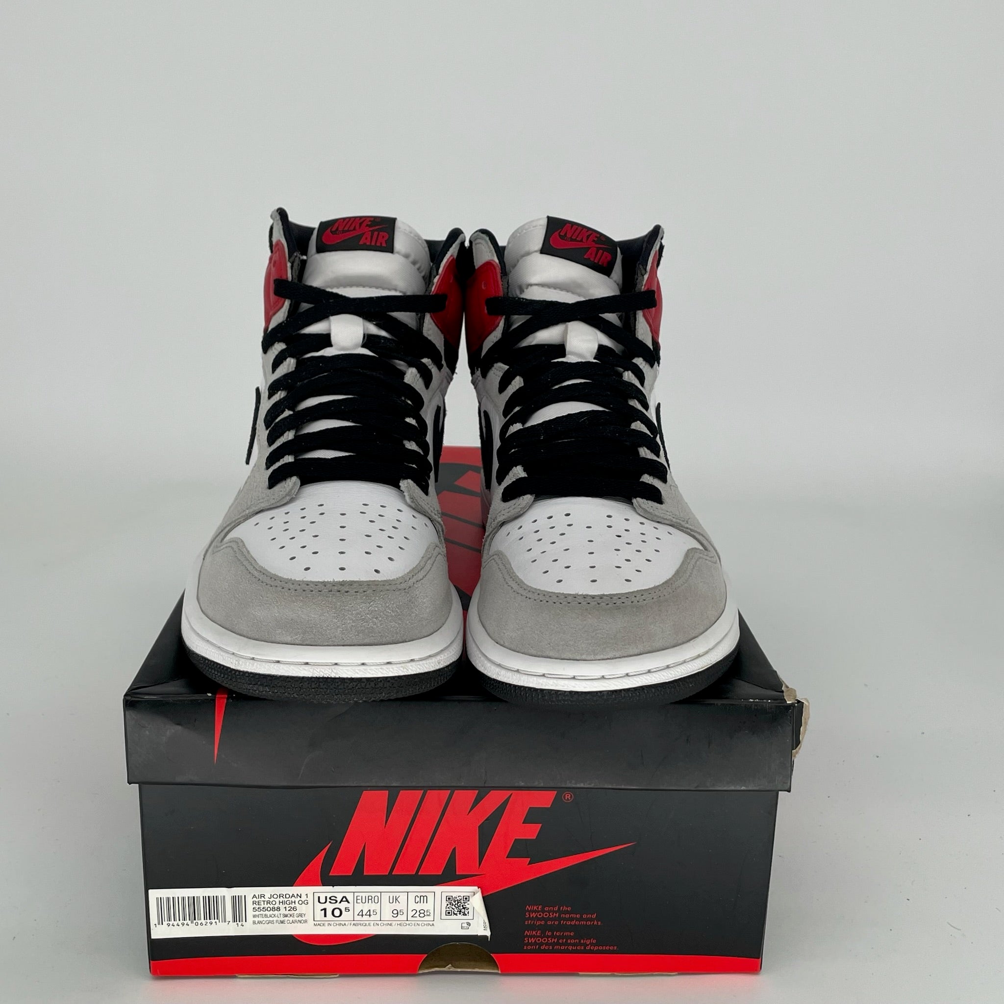 AIR JORDAN 1 Retro High OG 'Light Smoke Grey' Men's Basketball Shoes Size 10.5 - Style 555088-126 | Sneakers for Streetwear, Casual Wear & Basketball Games