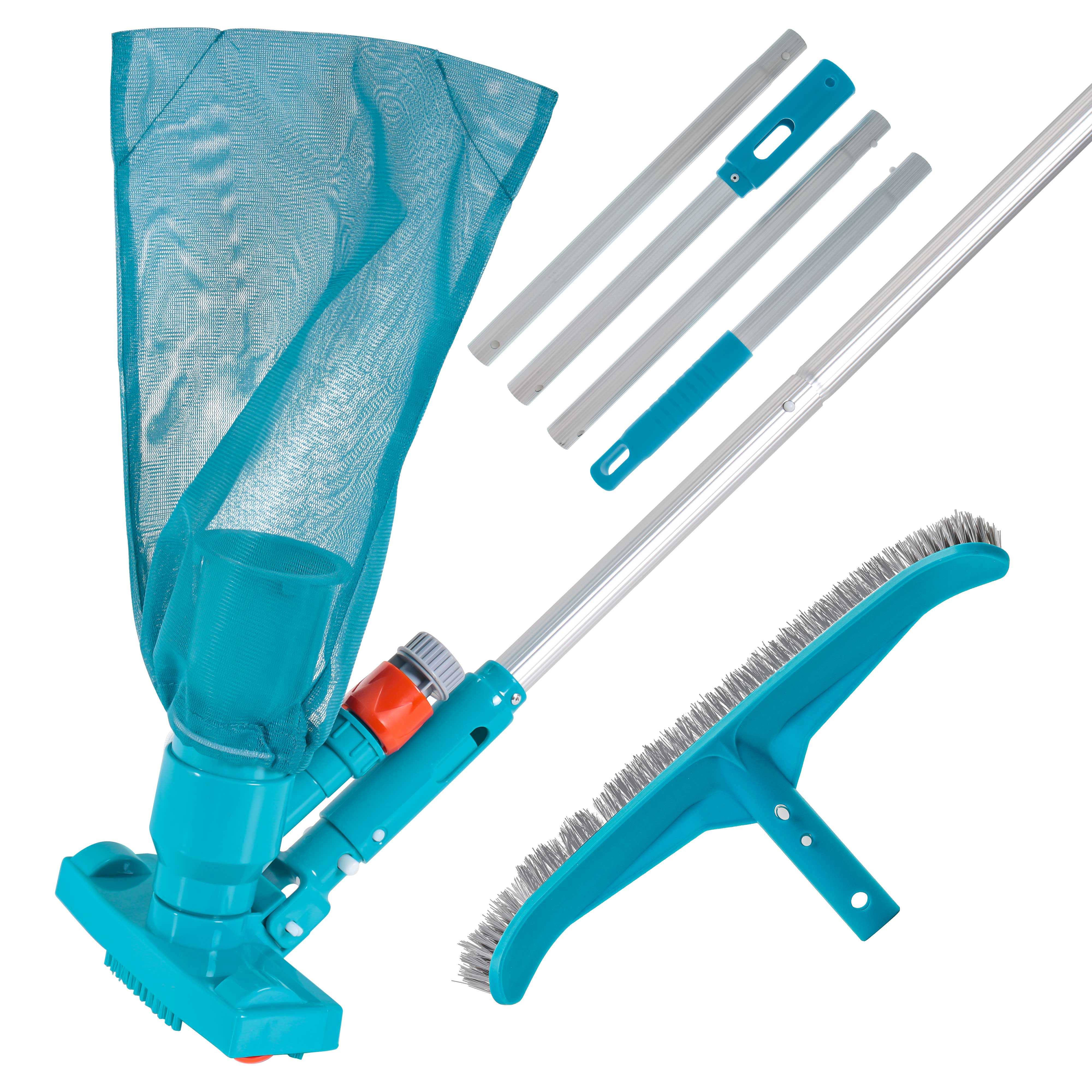 Premium Swimming Pool Maintenance Kit with Deluxe Jet Vacuum, 16-inch Floor & Wall Scrub Brush, Adjustable Telescopic Pole | Efficient Pool Cleaning for Inground & Above Ground Pools | Remove Leaves, Dirt & Debris Easily