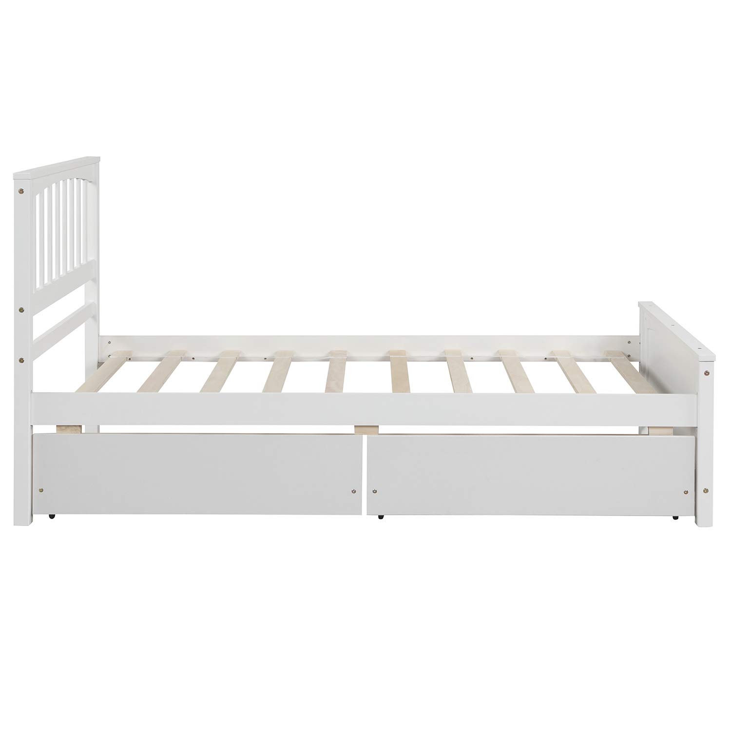 P PURLOVE White Solid Wood Twin Size Platform Bed with 2 Storage Drawers - Guest Room & Bedroom Furniture for Space Saving & Organization
