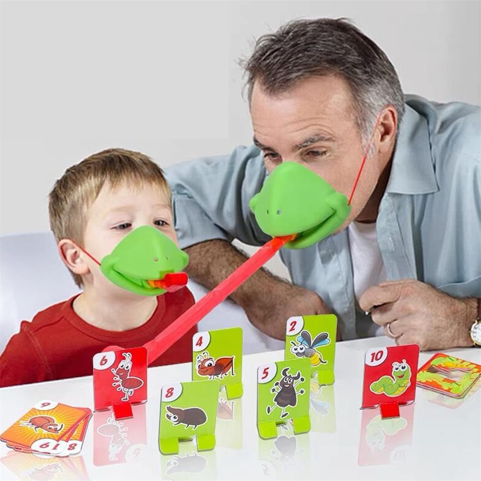 Frog Mask with Blow Tongue - Fun Frog Tongue Game for Kids & Adults - Lizard Tongue Party Game with Insect Cards - Interactive Blowing Air Face Mask for Halloween, Birthday Parties & Family Game Nights