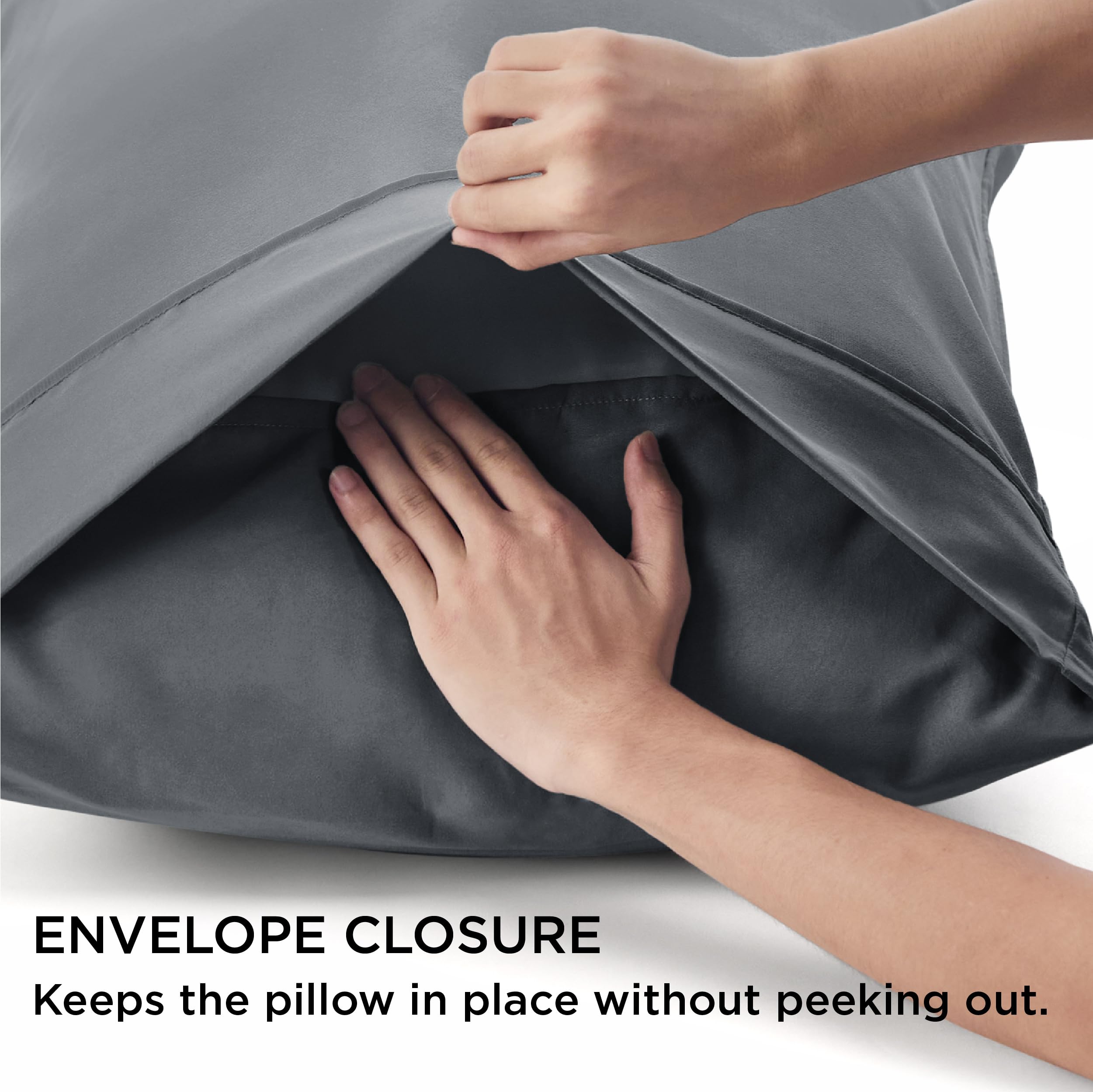 Bedsure 2 Pack Standard Size Pillowcases (50x75 cm) - Soft Brushed Microfiber Pillow Covers with Envelope Closure for Hair & Skin Care, Dark Grey - Perfect for Bedroom, Guest Room & Home Decor Gifts for Women
