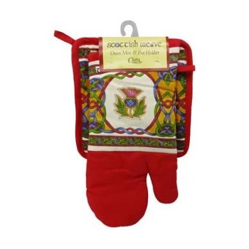 Premium Scottish Weave Oven Mitt & Pot Holder Set - Heat Resistant Kitchen Gloves for Baking, Cooking, Grilling - Perfect for Holiday Meals & BBQ Parties