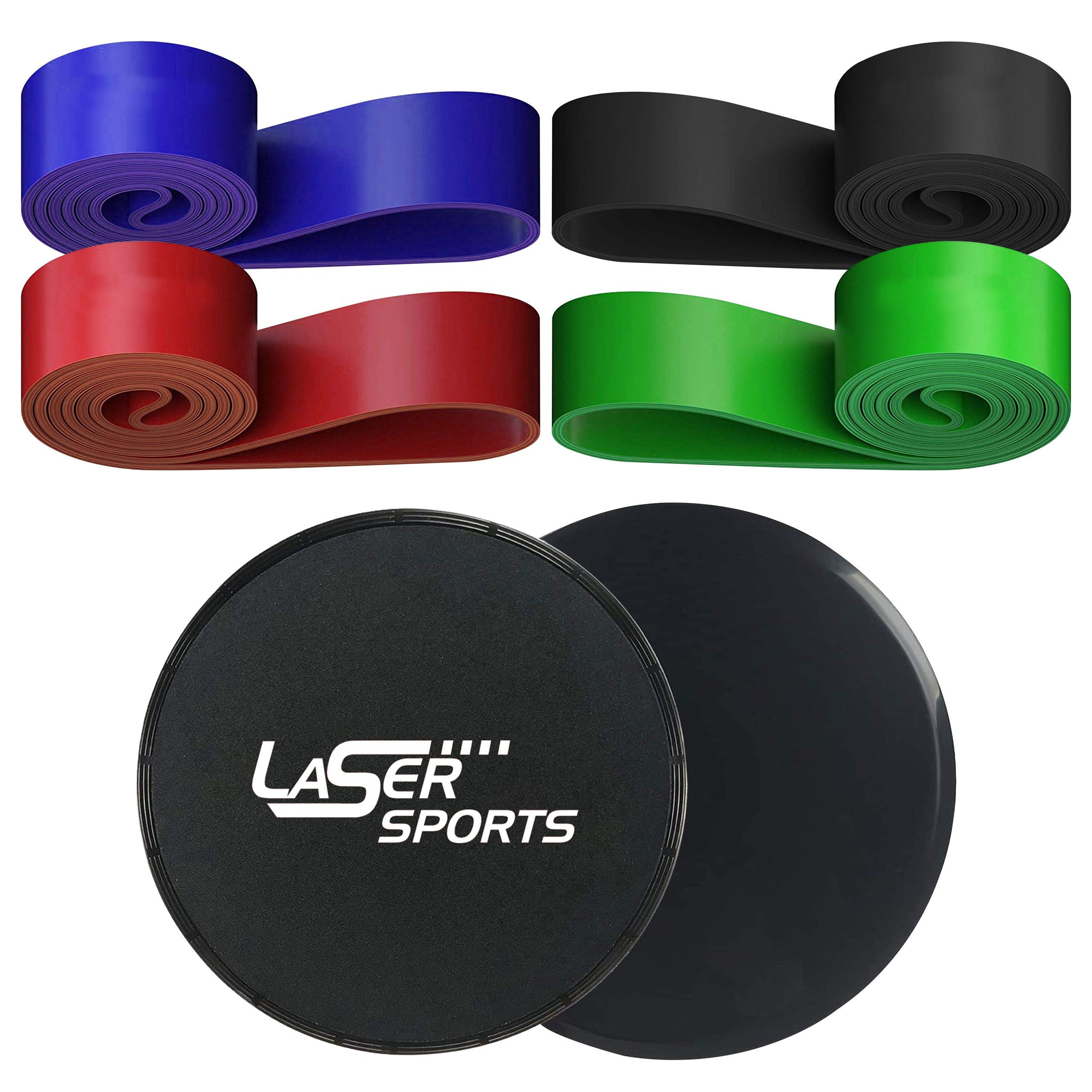 Laser Sports Dual-Sided Exercise Gliding Disc with 4 Resistance Bands & Storage Bag - Core Sliders for Home & Gym Workouts - Low Impact Training Equipment for Muscle Strengthening & Physical Therapy - Perfect for Yoga, Pilates, HIIT & Rehabilitation Exercises