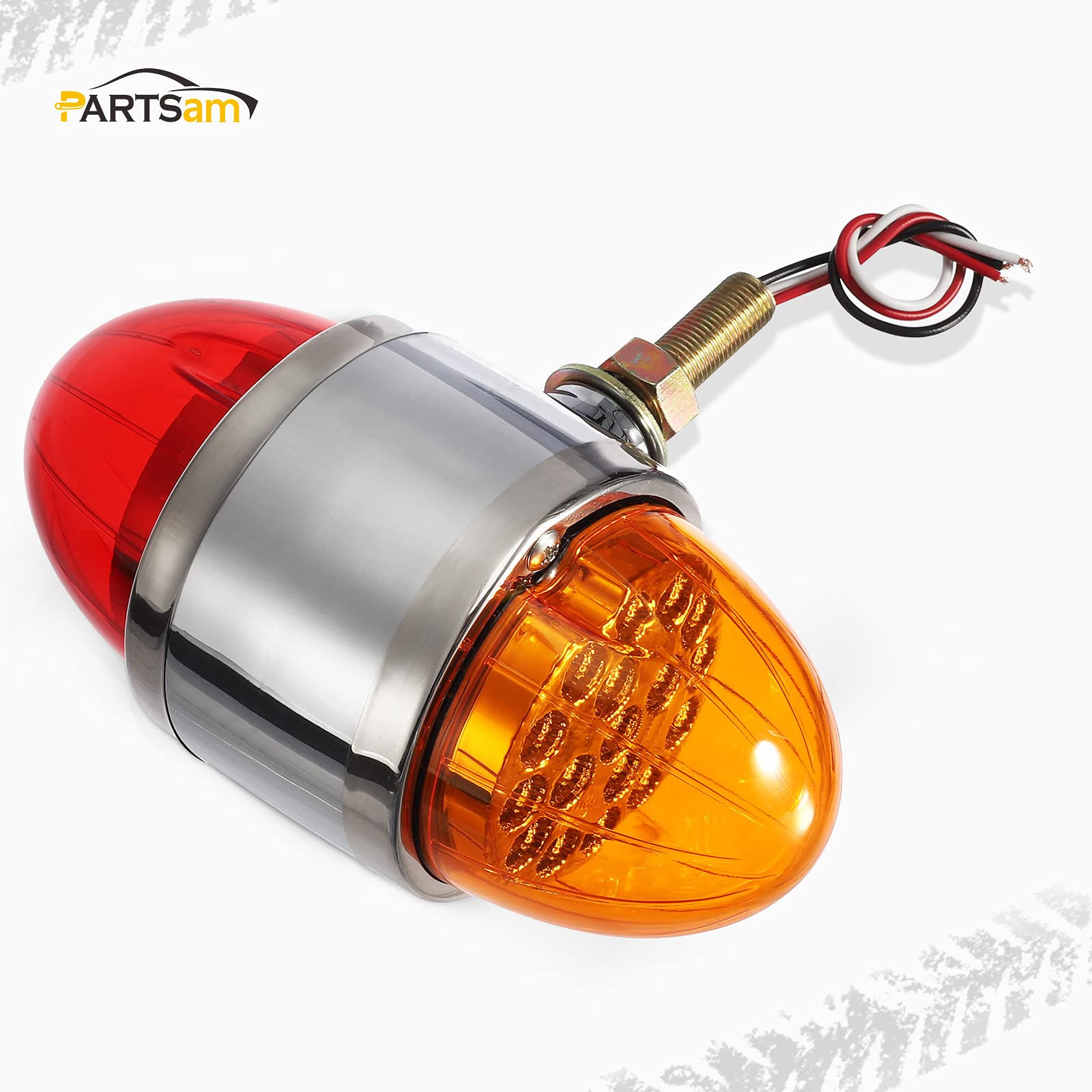 Partsam 2Pcs Amber/Red 17 LED Dual Revolution Watermelon Lights for Semi Truck - Chrome Double Face Auxiliary Turn Signal Lights Replacement for Freightliner, Kenworth & Peterbilt Trucks | Heavy Duty Truck Lighting for Enhanced Road Safety & Visibility