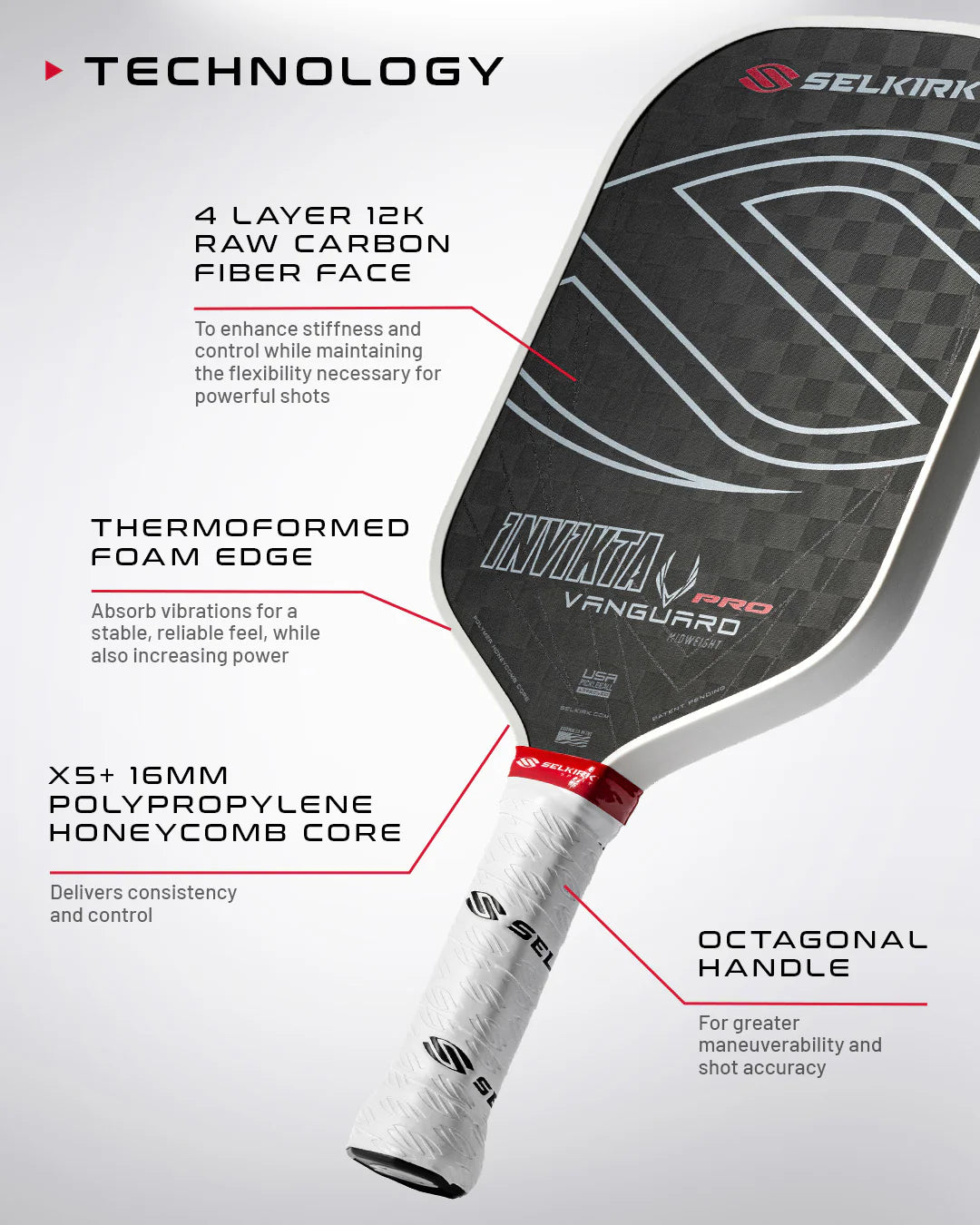 Selkirk Vanguard Pro Invikta Pickleball Paddle - Premium Carbon Fiber Paddle for Competitive Play | Perfect for Tournaments & Outdoor Games