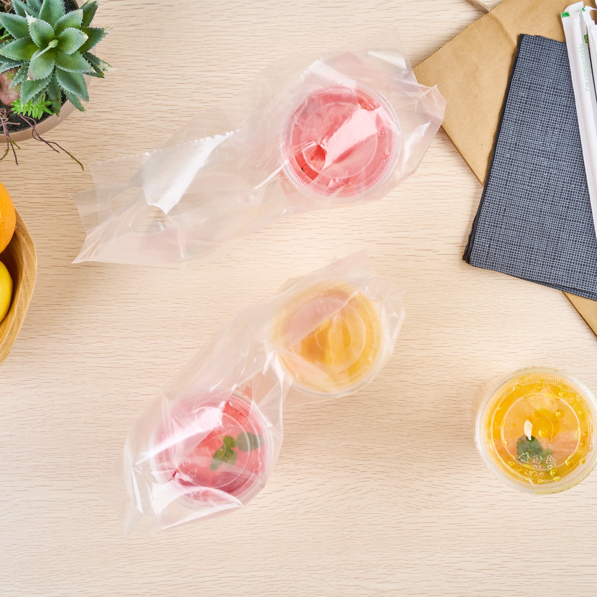 Eco-Friendly Clear Plastic Drink Carrier Bag - Holds 2 Cups, Biodegradable & Durable (12.5