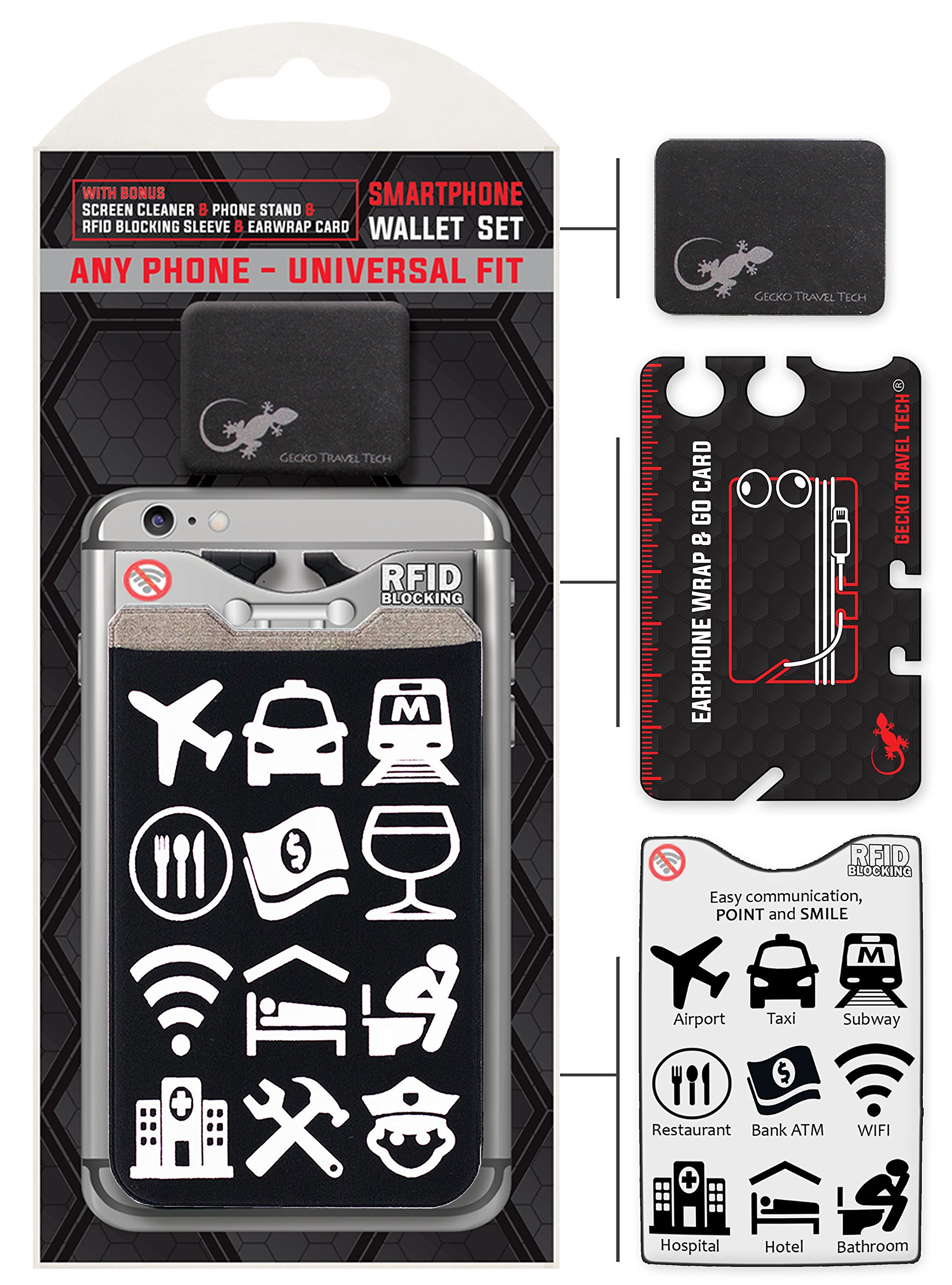Gecko Stick-On Lycra Phone Wallet & Card Holder - Adhesive Phone Stand Pouch for Credit Cards, Cash & ID - Perfect for Travel, Work & Daily Use