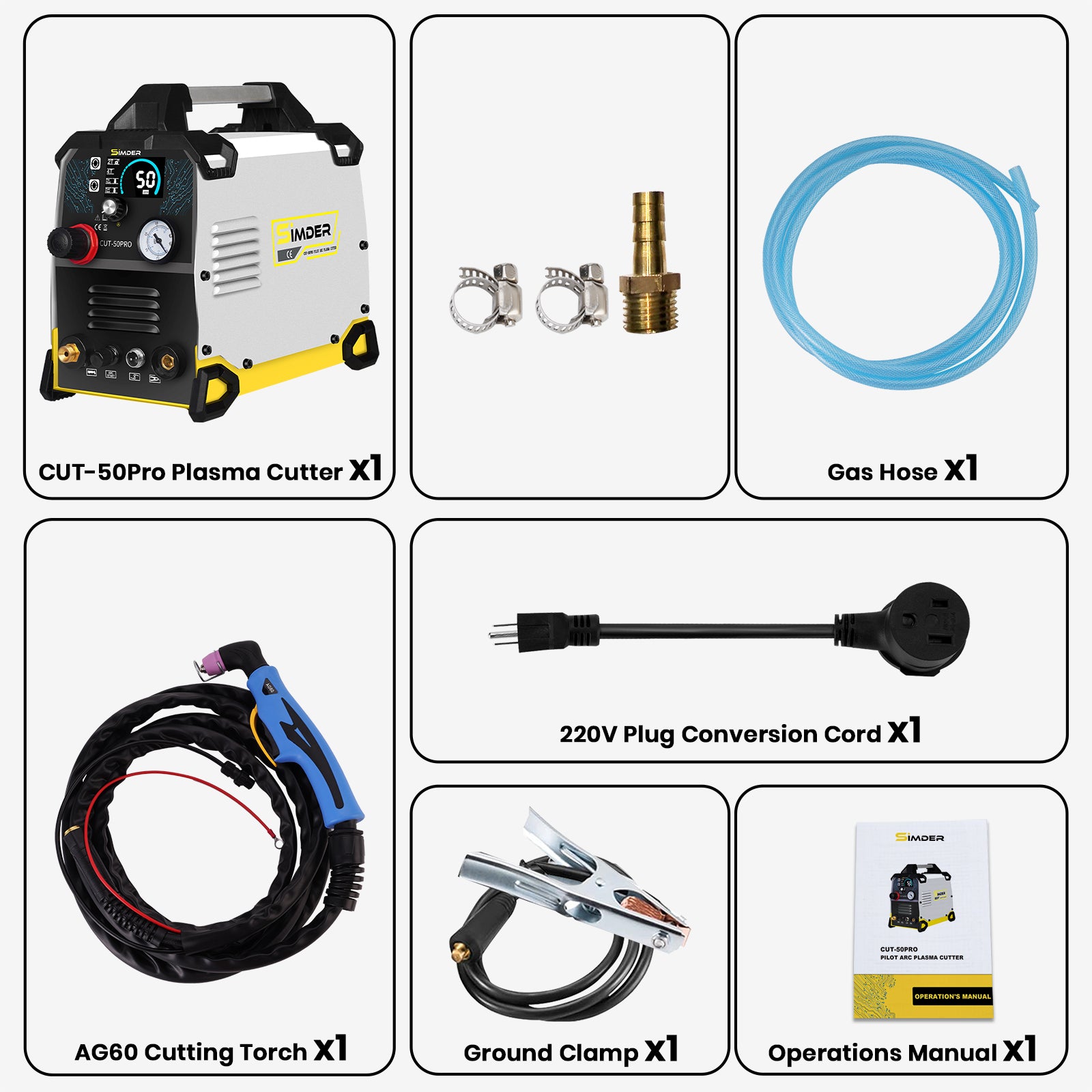 SSIMDER CUT 50 PRO Pilot Arc Plasma Cutter - 50A Industrial Metal Cutting Tool for Steel, Iron, Aluminum | Perfect for DIY Projects, Automotive Repair & Metal Fabrication