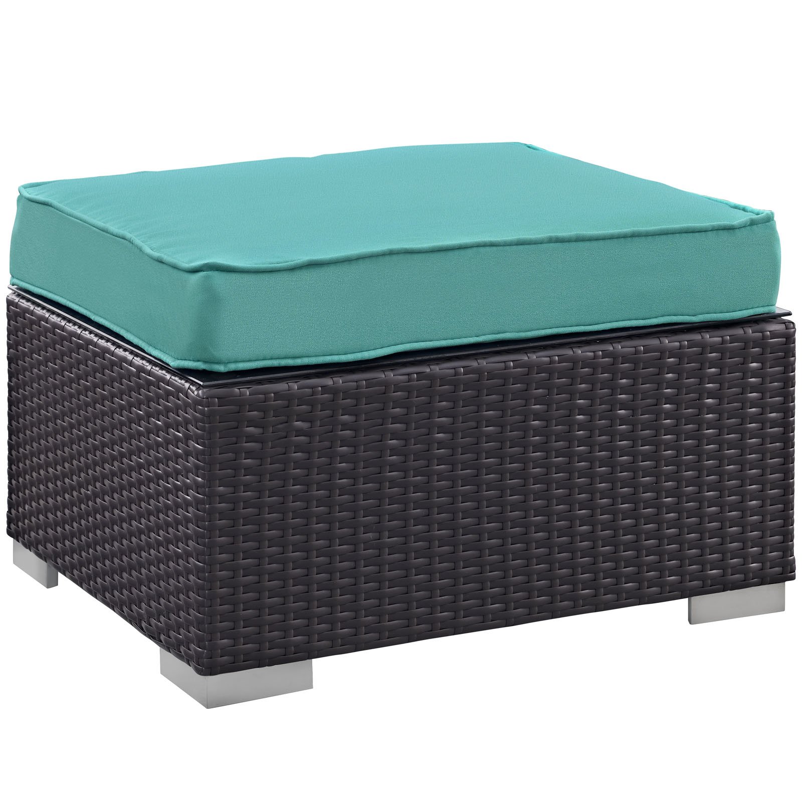 Modway Convene 5-Piece Wicker Rattan Outdoor Patio Furniture Set - Espresso & Turquoise Color for Garden, Poolside, Backyard, and Balcony Relaxation
