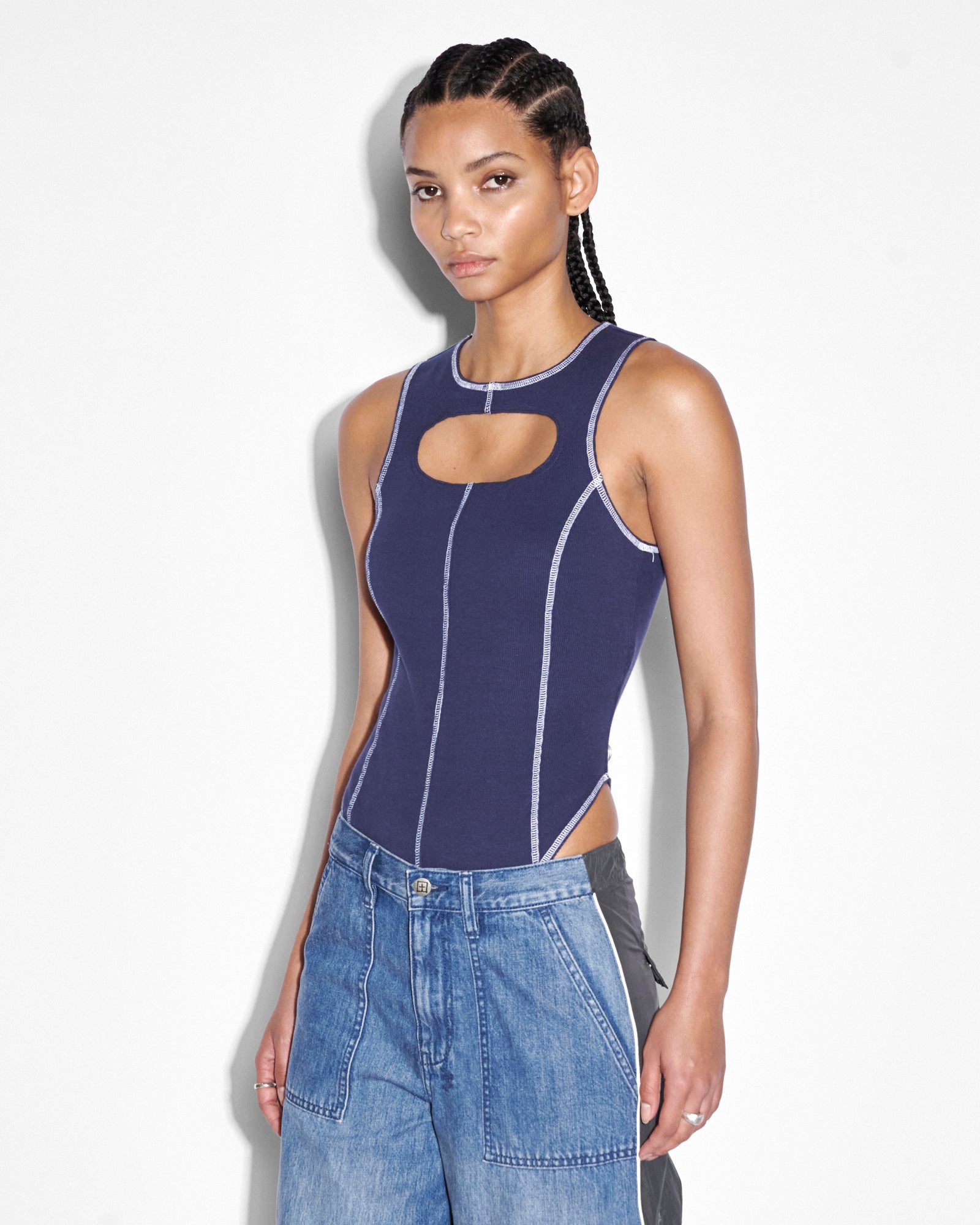 PURSUIT Women's Bodysuit in Navy Blue - Comfortable Stretchy One-Piece for Yoga, Workout & Everyday Wear