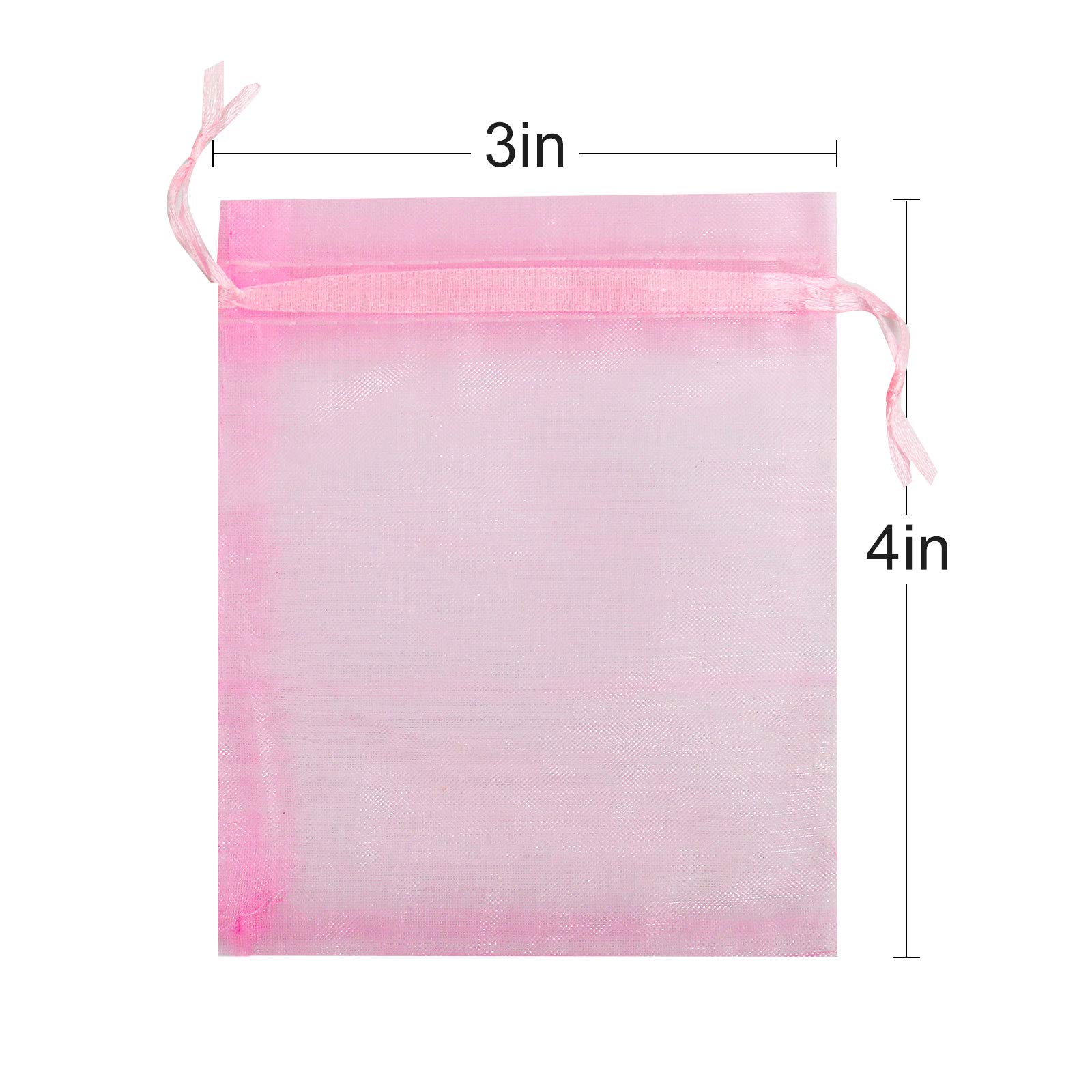 Lautechco 100Pcs 3x4 Inch Pink Organza Drawstring Gift Bags - Elegant Mesh Favor Pouches for Christmas Presents, Wedding Favors, Party Decorations & Jewelry Packaging