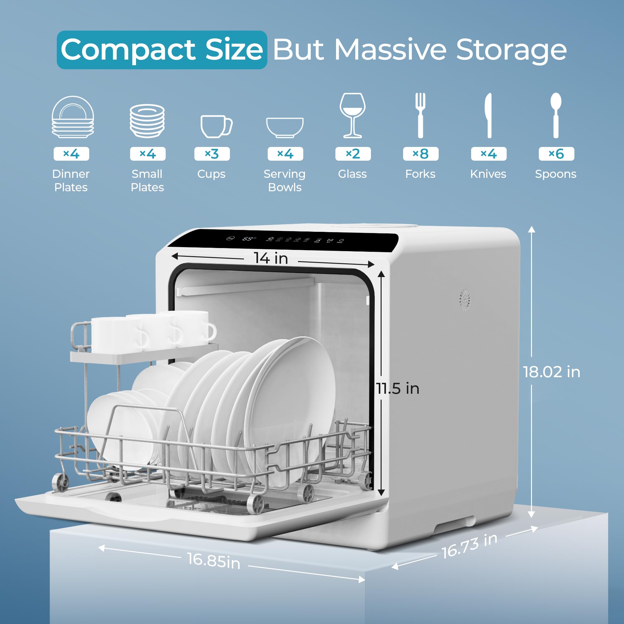 EUHOMY Mini Portable Countertop Dishwasher - Compact Tabletop Dishwasher with 5L Built-in Water Tank, 6 Wash Modes & Baby Care Function - Ideal for Apartments, RVs, Dorms & Small Kitchens - No Plumbing Needed (Perfect for Studio Living, Camping & Tiny Homes)