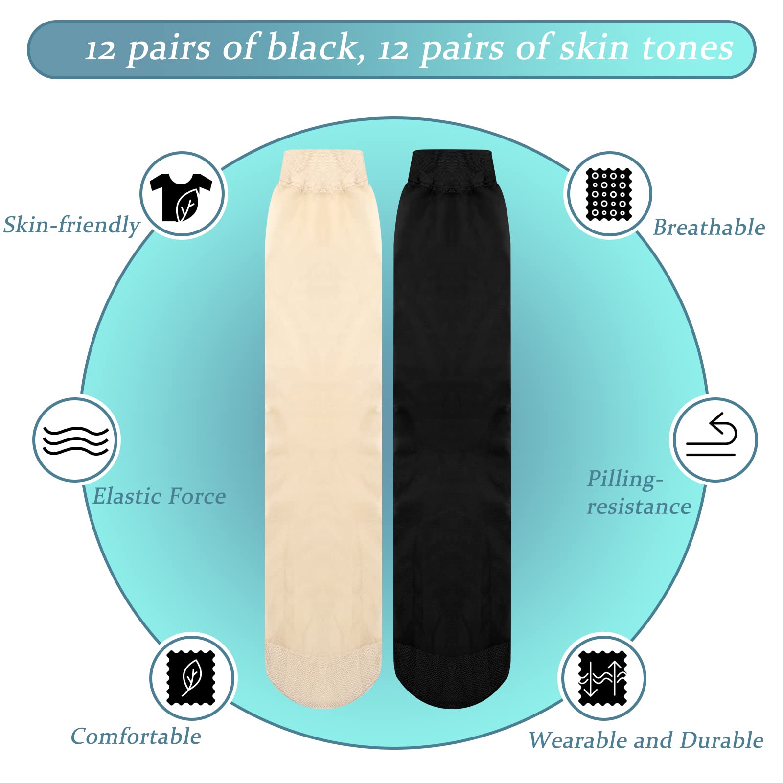 24 Pairs Sheer Knee High Stockings for Women - Reinforced Toe, Opaque Nude Tights - Office & Daily Wear