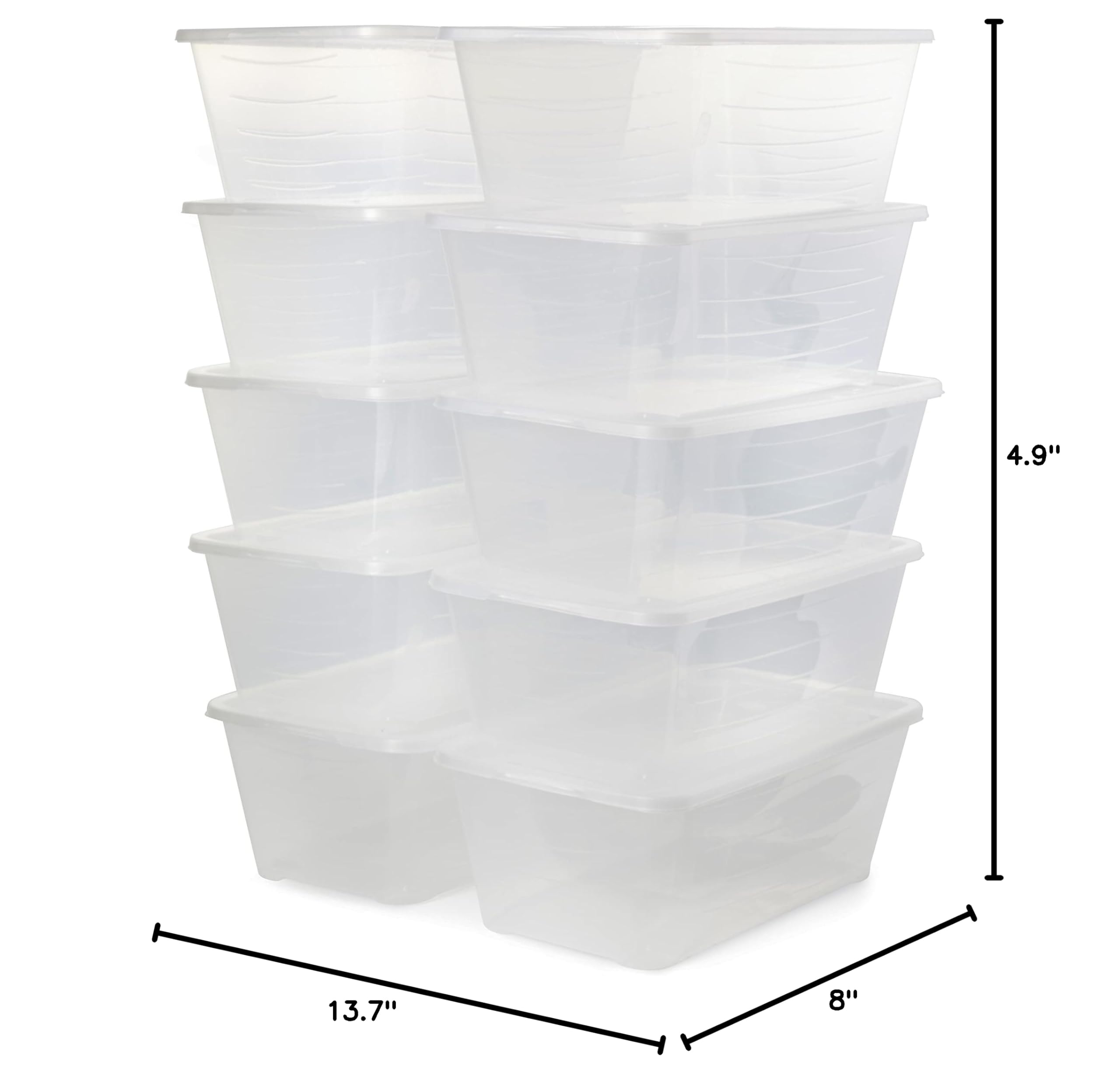 50-Pack Clear 6-Liter Plastic Storage Boxes with Lids - Stackable Shoe, Accessory & Closet Organizer for Home, Office & Travel Use