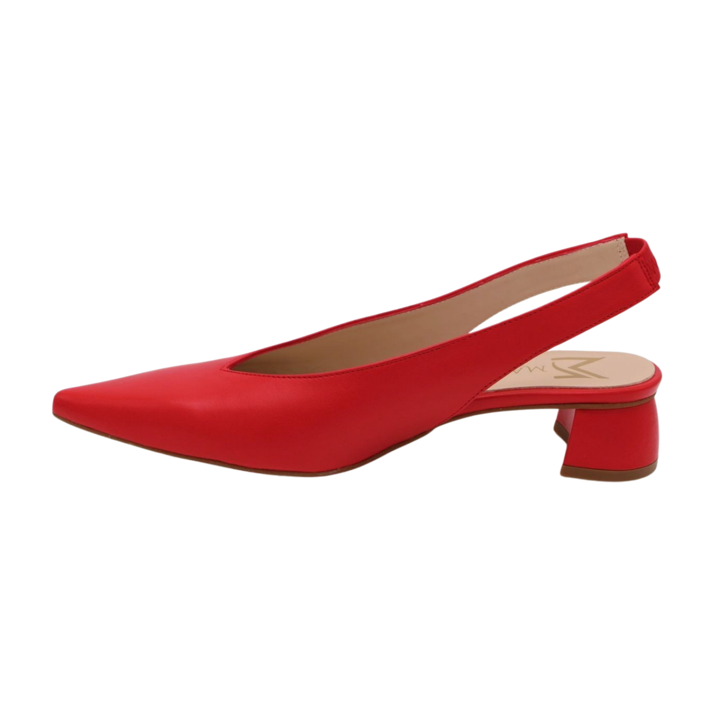 MARIAN Women's Red Leather Slingback Heels - Comfortable Mid Block Heel Pumps for Work, Party & Special Occasions