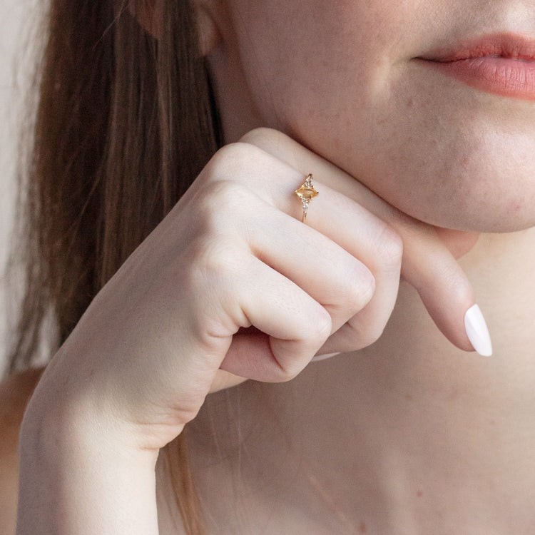Solid Gold Citrine Hexagon Ring for Wealth & Abundance | Elegant Statement Jewelry for Women | Perfect for Manifestation, Meditation & Spiritual Healing