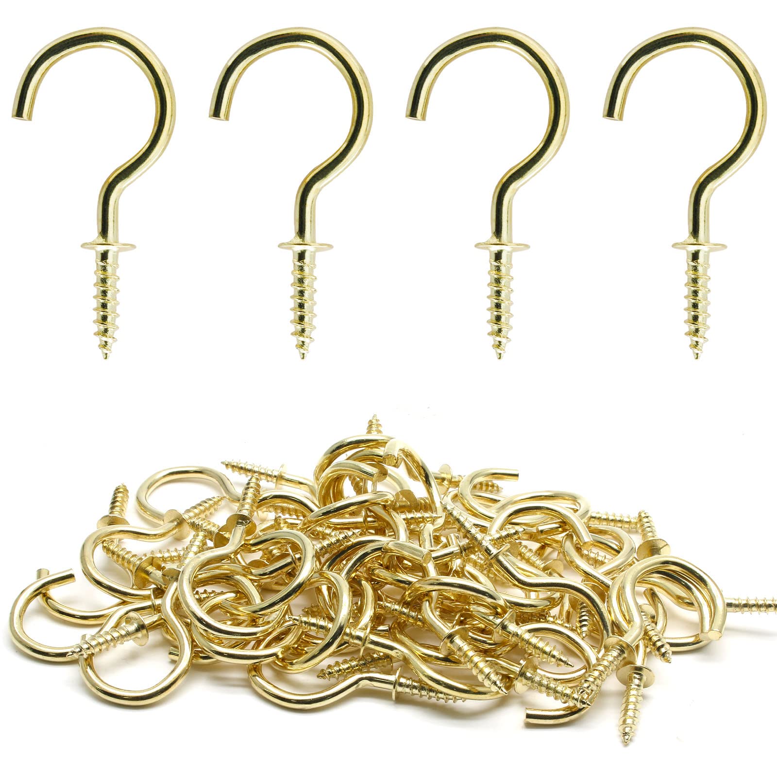 60 Pcs 1 Inch Gold Ceiling Cup Hooks with Self-Tapping Screws - Heavy Duty Hanging Hooks for Plants, Lights, Decorations & Home Organization