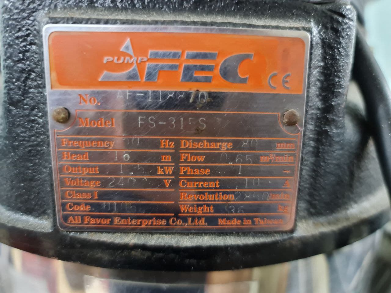 Afectmn 3 2HP 1.5KW 230V Dewatering Water Pump | Model FS 315S | Ideal for Basement Flooding, Construction Sites & Pool Drainage
