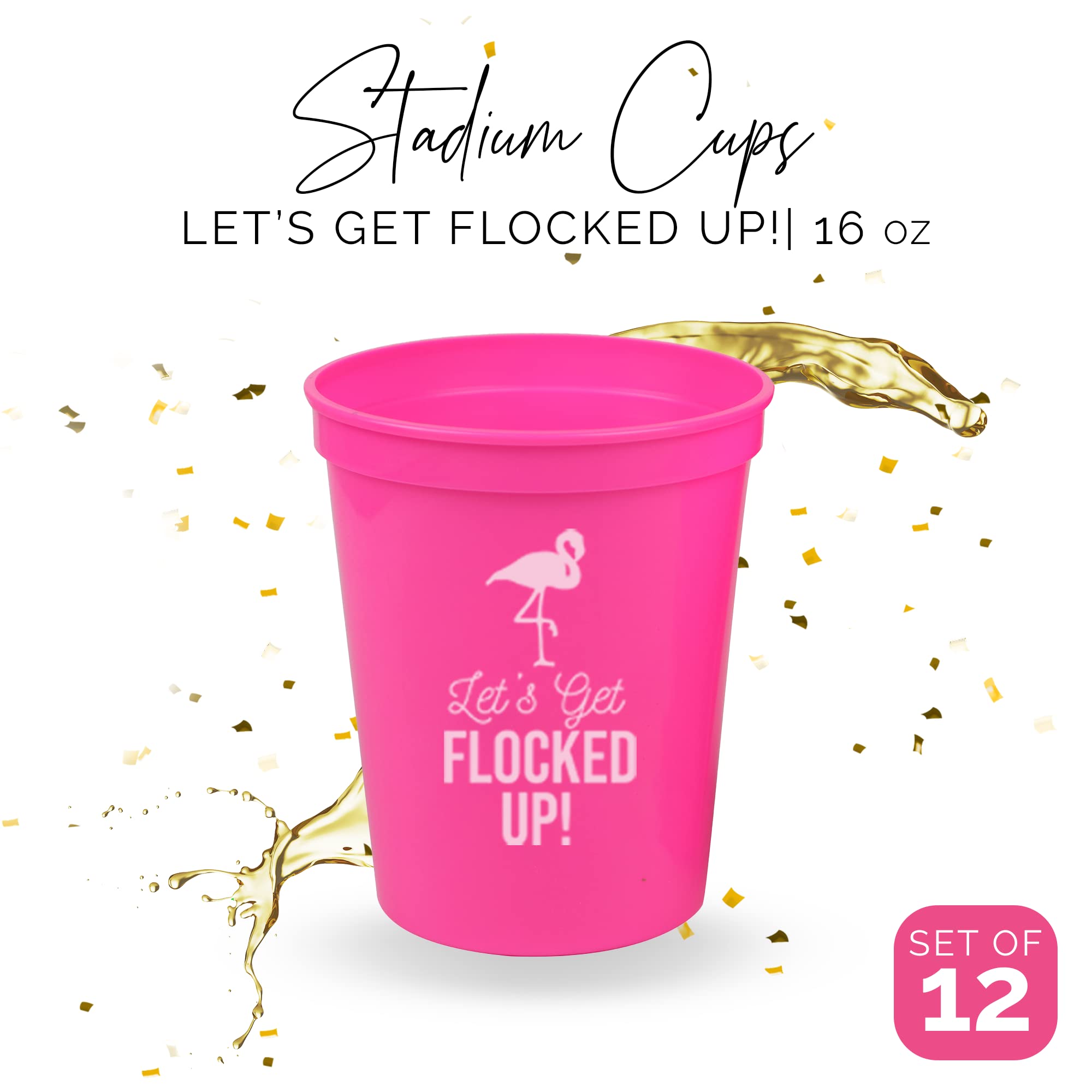 Flamingo Party Cups Set of 12 - 16oz Pink Plastic Cups for Birthday, Bachelorette & Tropical Themed Parties - Fun Summer Drinkware for Pool Parties, Beach Events & Flamingo Decorations