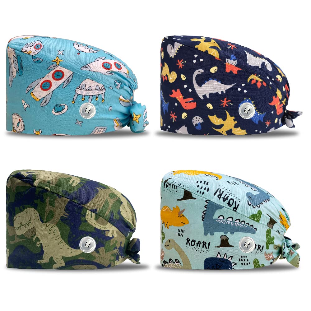 4PCS Medical Head Caps - Adjustable Bouffant Hats with Printed Sweatband for Nurses, Doctors & Healthcare Workers | Comfortable & Breathable for Hospital, Clinic & Laboratory Use