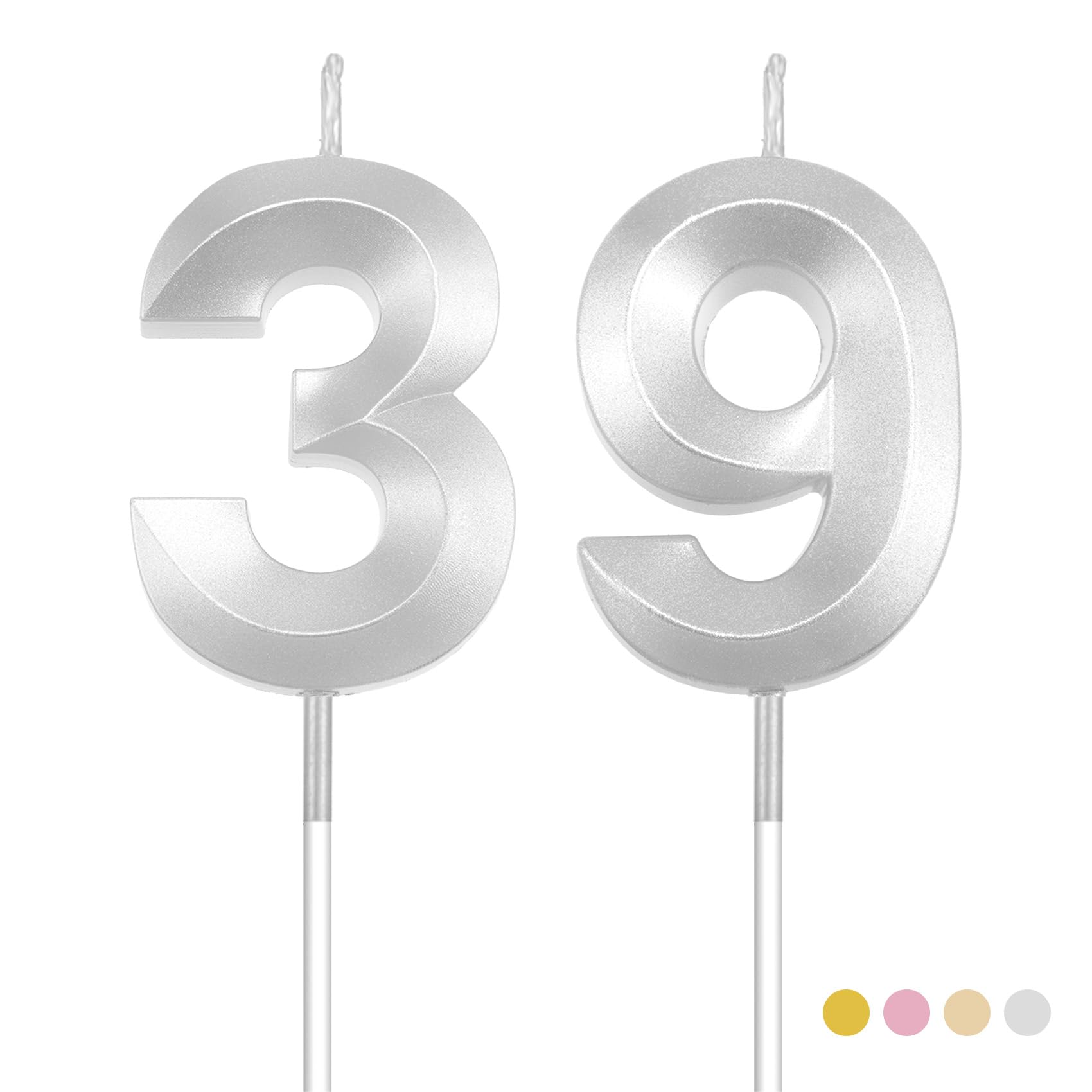 39 Number Candles for Birthday Cake - Silver Decorations for Party Wedding