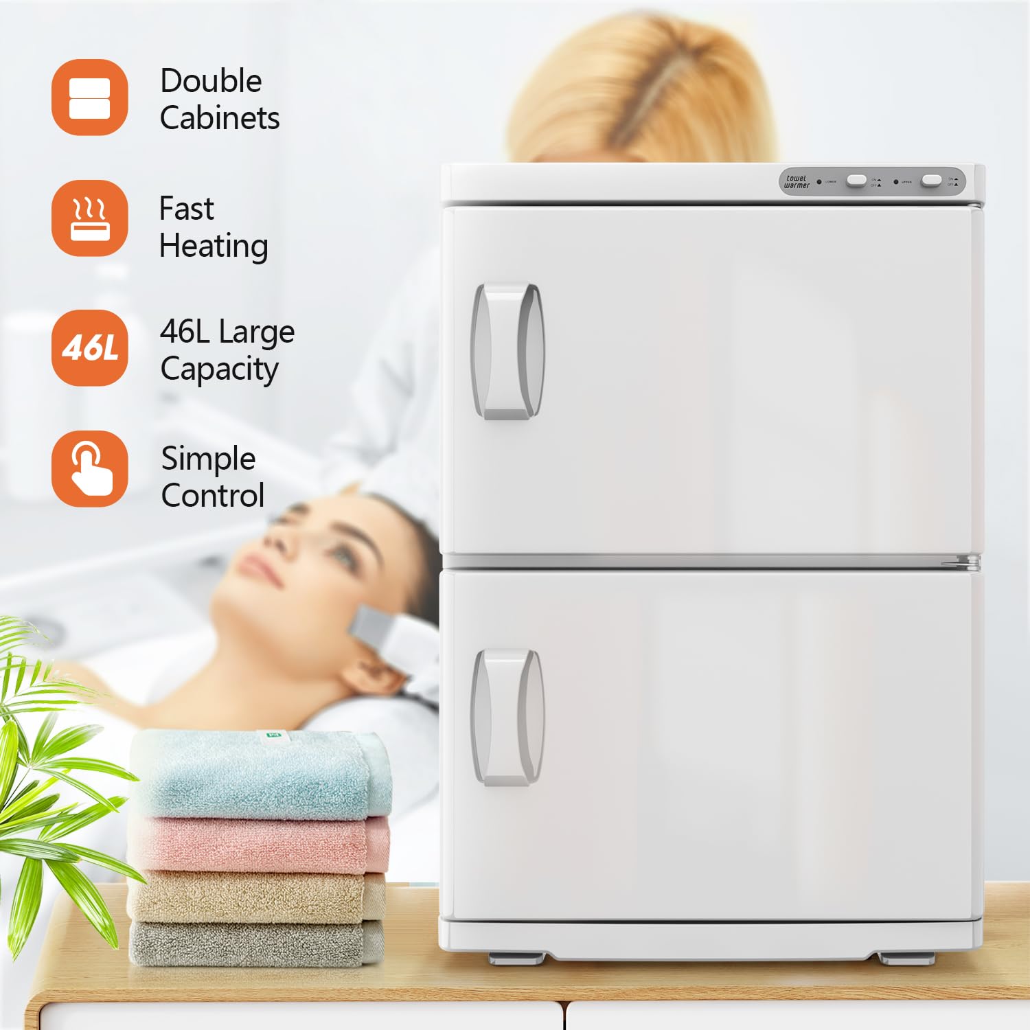 Professional 46L Large Capacity Towel Warmer Cabinet - Double Door Spa Towel Heater for Salon, Barber Shop, Restaurant & Home Use - Perfect for Warm Towels in Beauty Treatments & Hospitality Services