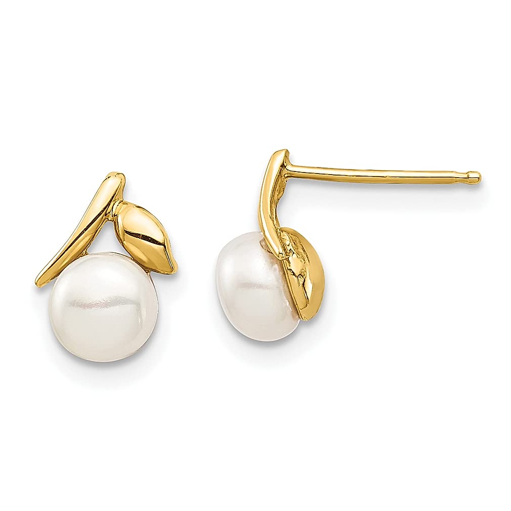 14K Yellow Gold 5mm White Button Freshwater Cultured Pearl Earrings for Women - Classic Ball Stud Earrings, Fine Jewelry Gift for Her - Perfect for Weddings, Anniversaries & Special Occasions