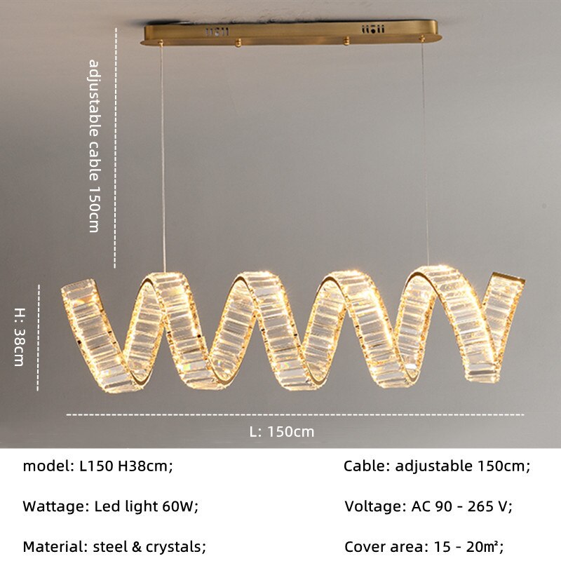 Wave Crystal Pendant Light - Modern Elegant Chandelier for Dining Room, Living Room & Bedroom | Energy Efficient LED Lighting Fixture for Home Decor & Interior Design