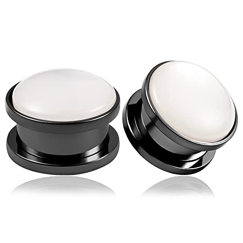 DOEARKO 2PCS Opal Screw Ear Plugs - 316L Stainless Steel Ear Gauges & Tunnels for Stretching - Hypoallergenic Body Jewelry for Men & Women - Perfect for Daily Wear, Parties and Body Piercing Expander