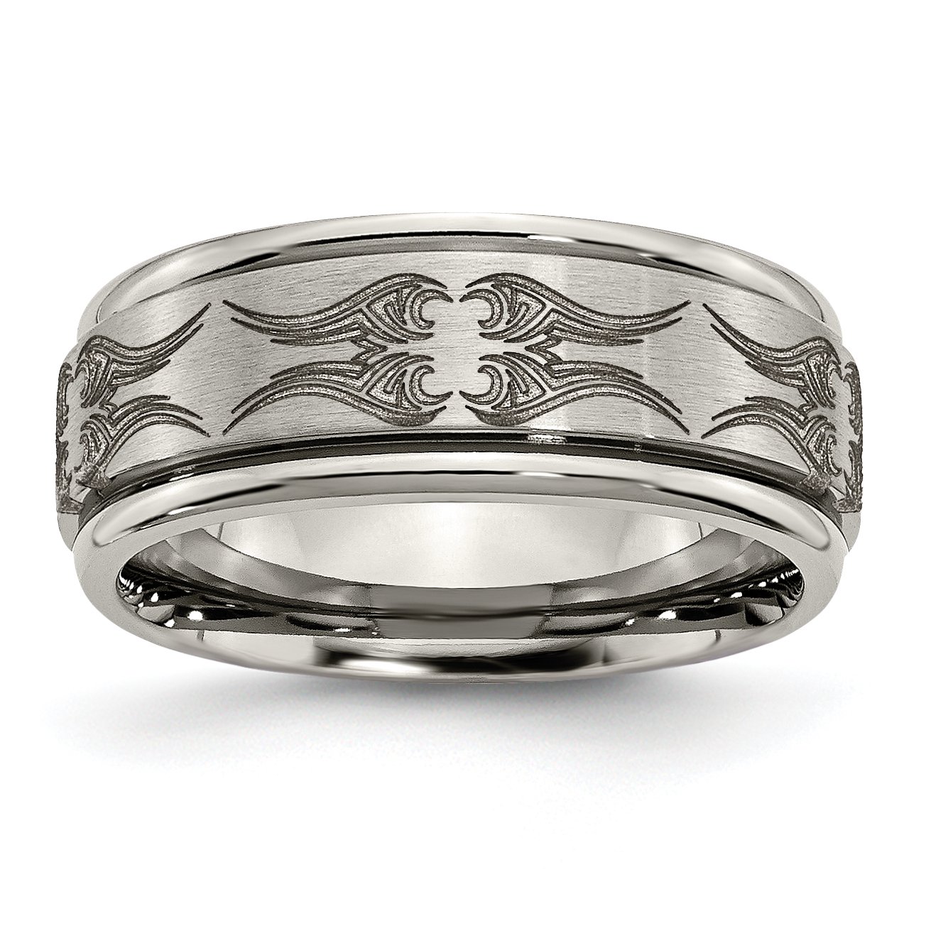 Premium 8mm Titanium Ring with Laser Engraved Design - Brushed & Polished Finish for Men's Wedding Band, Anniversary Gift, or Fashion Statement