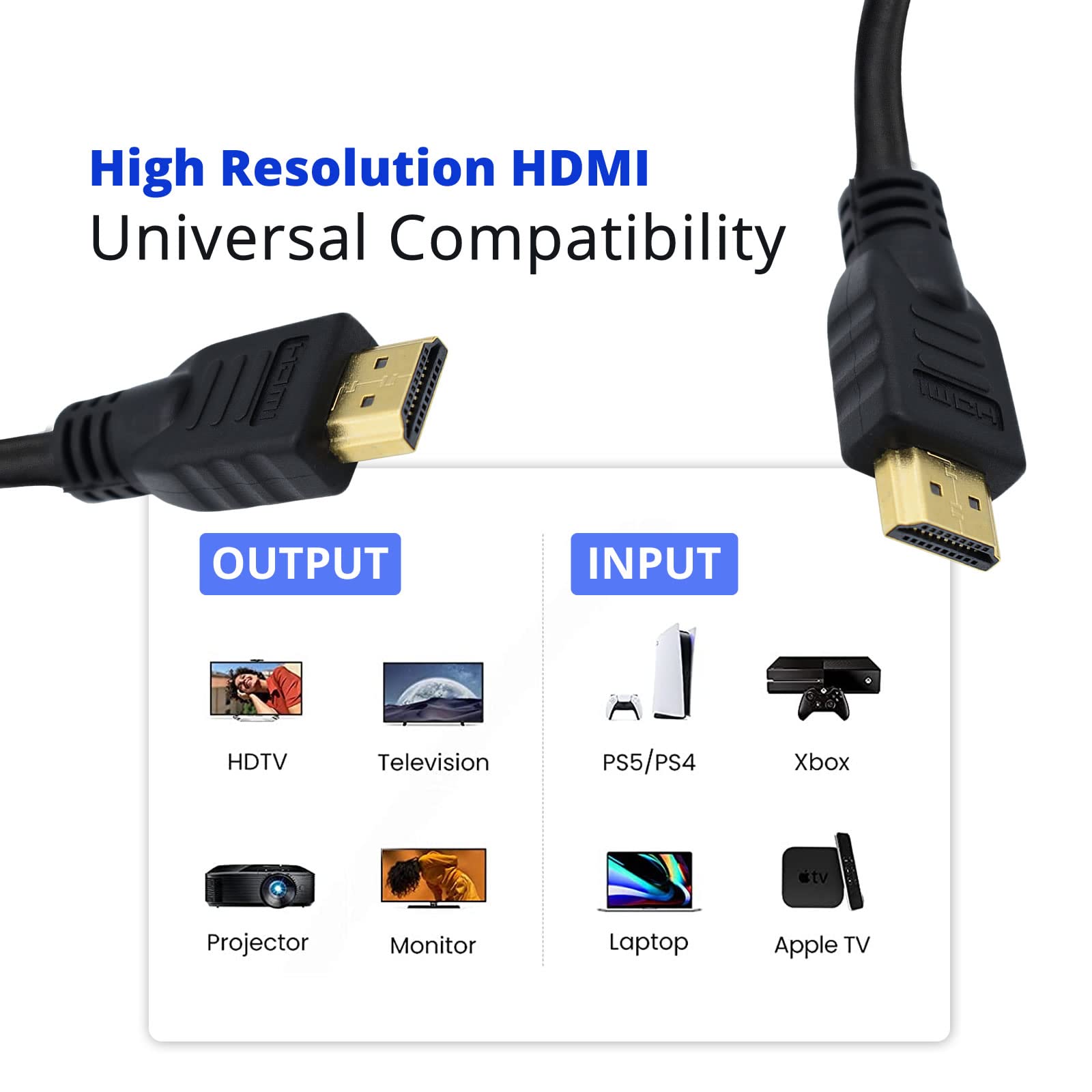 Premium Black HDMI Cable - High-Speed 4K Gold-Plated 2m (6.6ft) for Sony PlayStation 4/5, PS3, Xbox, Nintendo Switch, Roku - Perfect for Gaming & Home Theater Setup