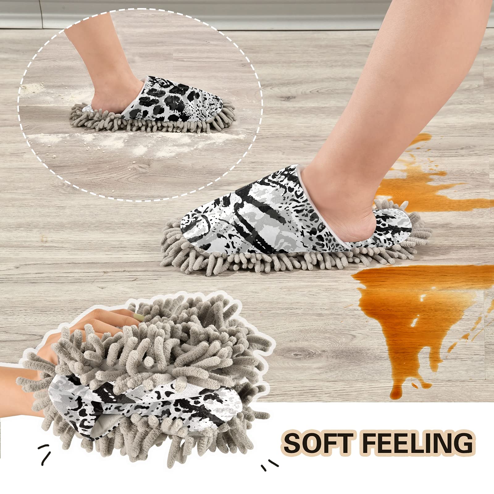 Soft Plush Pattern Mopping Slippers - Washable & Reusable House Cleaning Slippers for Easy Floor Cleaning | Perfect for Home, Kitchen, Bathroom & Pet Areas