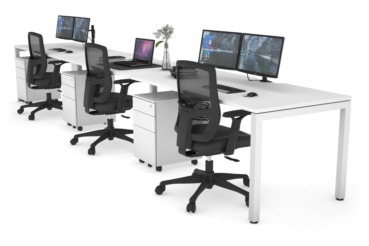 Quadro Square Legs 3-Person Office Workstation Desk - 1200L x 800W with Cable Management Scallop - Perfect for Collaborative Workspaces & Open Office Layouts
