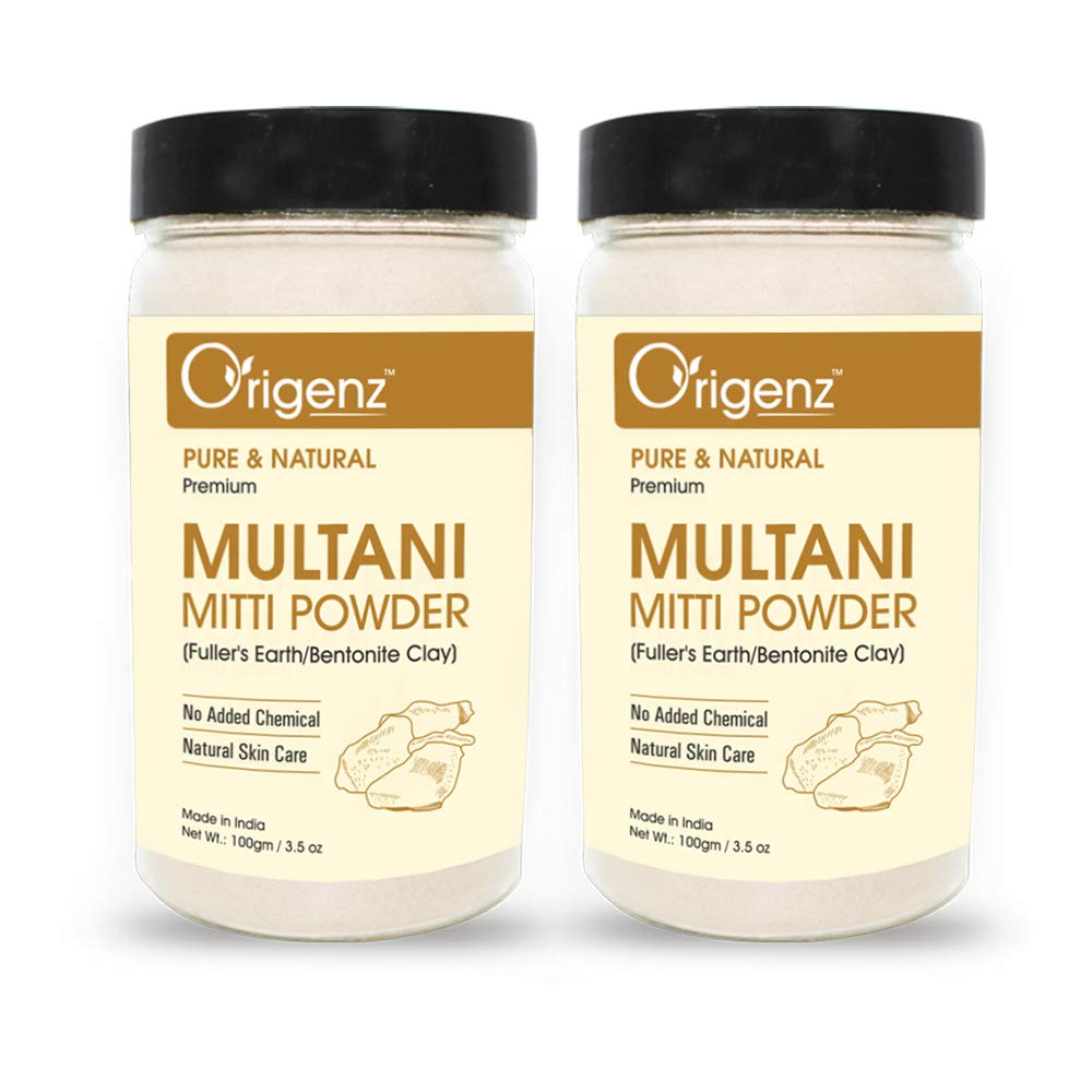 Origenz Multani Mitti Powder 200gm - Natural Fuller's Earth Clay for Face Pack, Hair Mask & Skin Care | Calcium Bentonite Clay for Acne Treatment & Deep Cleansing | Suitable for All Skin Types (Men & Women) | Perfect for DIY Spa, Detox & Glowing Skin | 100gm X 2 Jars
