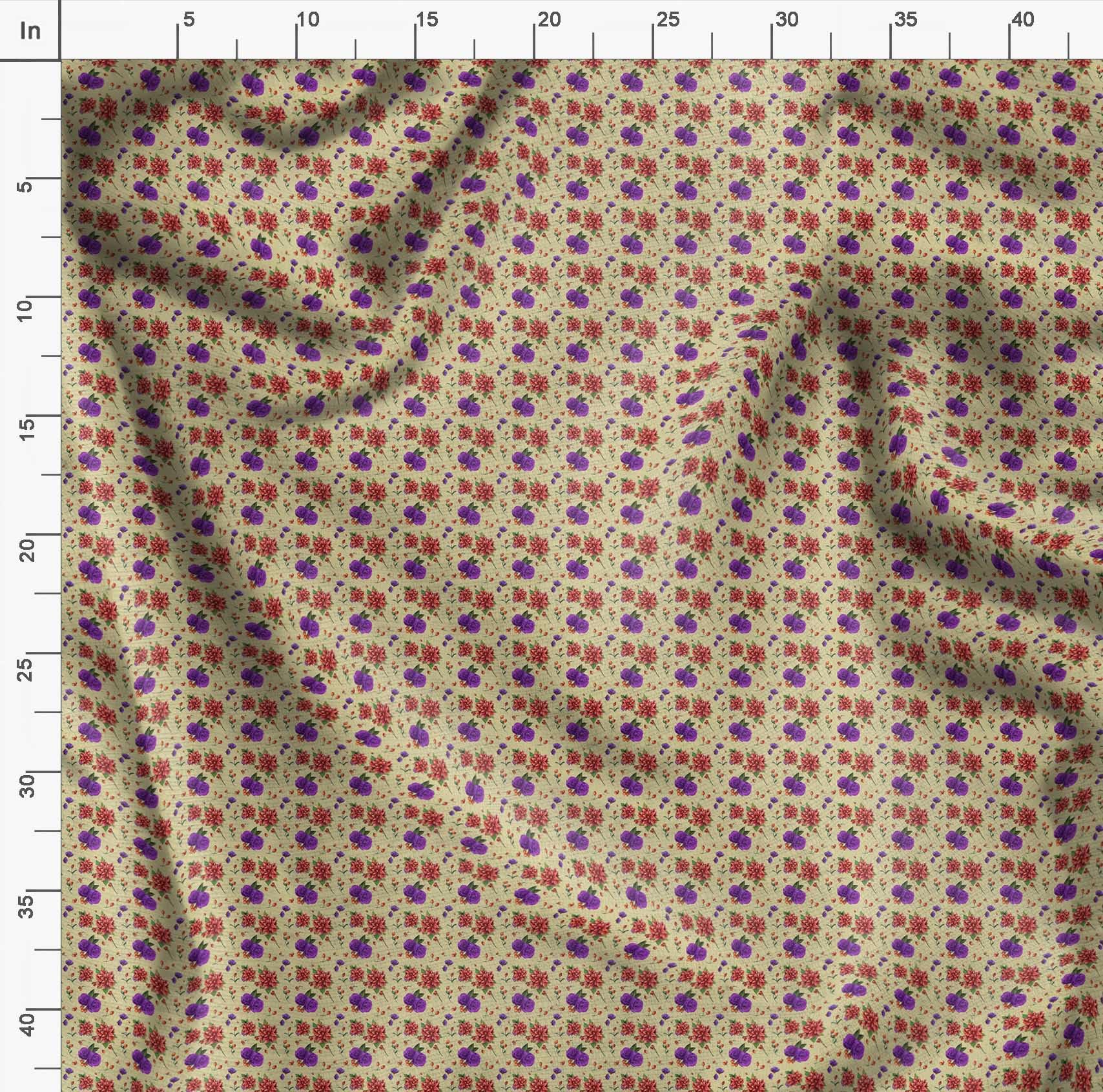 Soimoi Moss Georgette Beige Fabric by The Yard - 42 Inch Wide Floral Printed Fabric with Ranunculus & Chrysanthemum Patterns - Lightweight Draping Material for Dresses, Scarves, Curtains & Home Decor