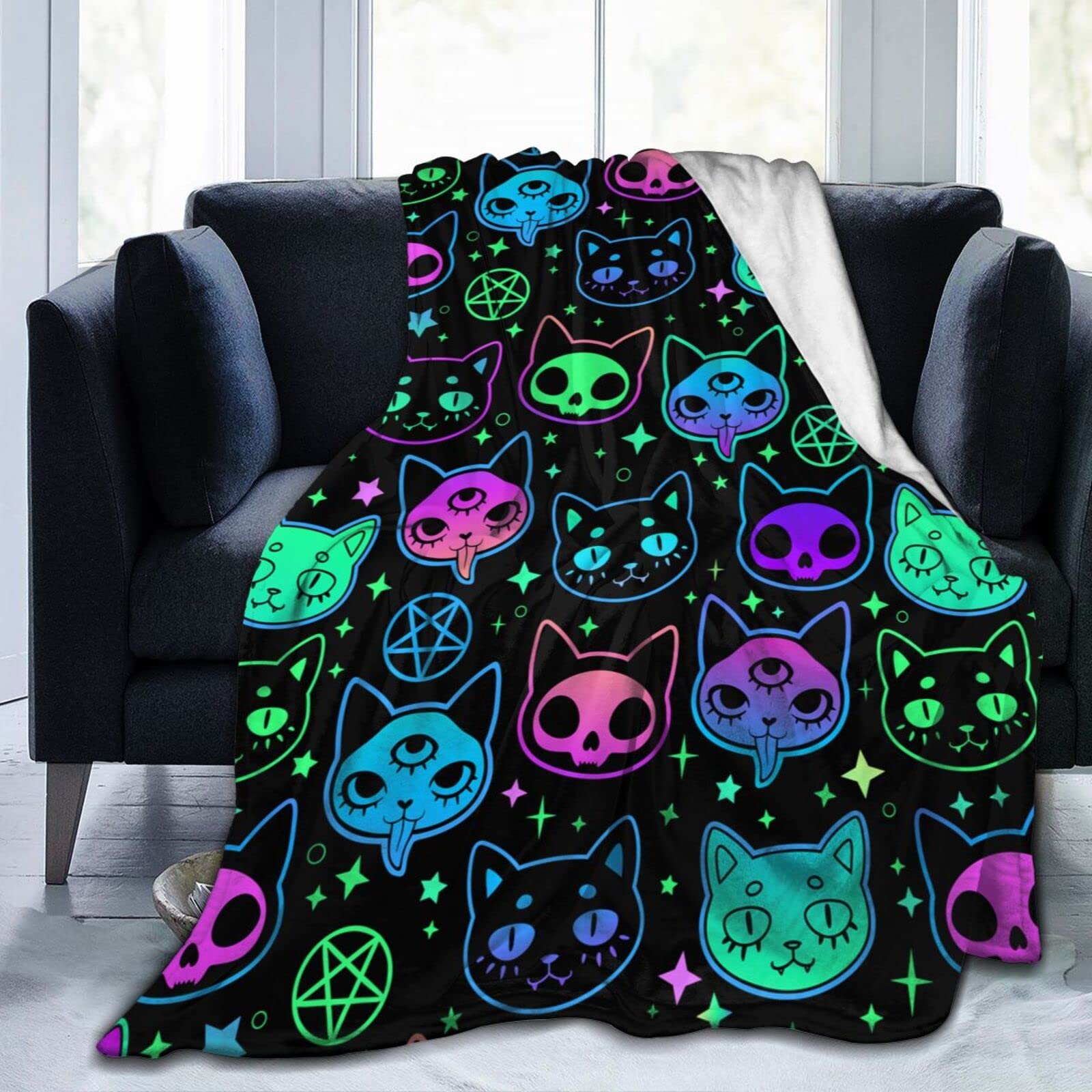 Cartoon Witchcraft Cat Fleece Blanket - Ultra Soft Flannel Throw for Couch, Sofa & Bed (50
